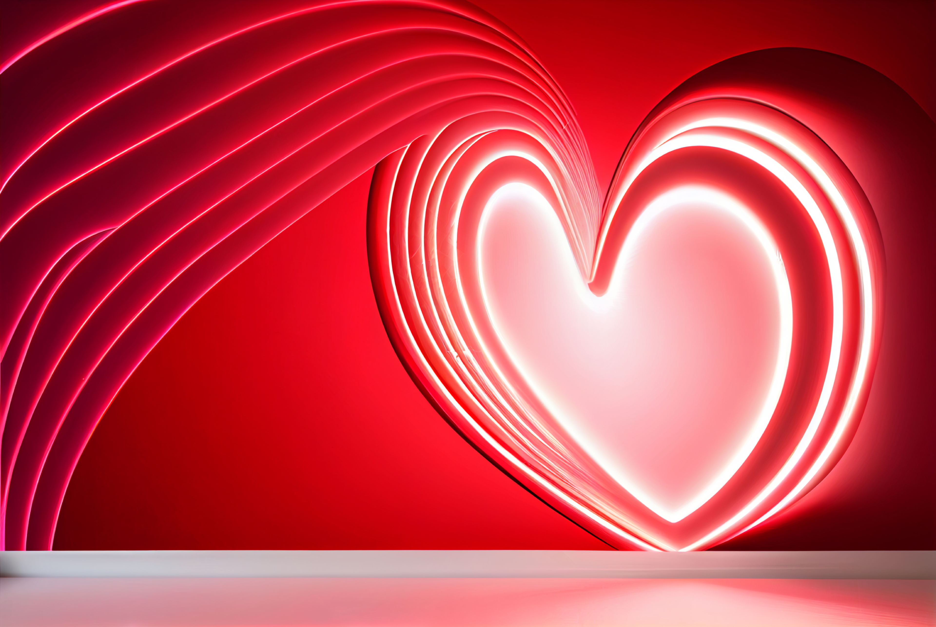 Valentines Day Greetings Neon Red White Background