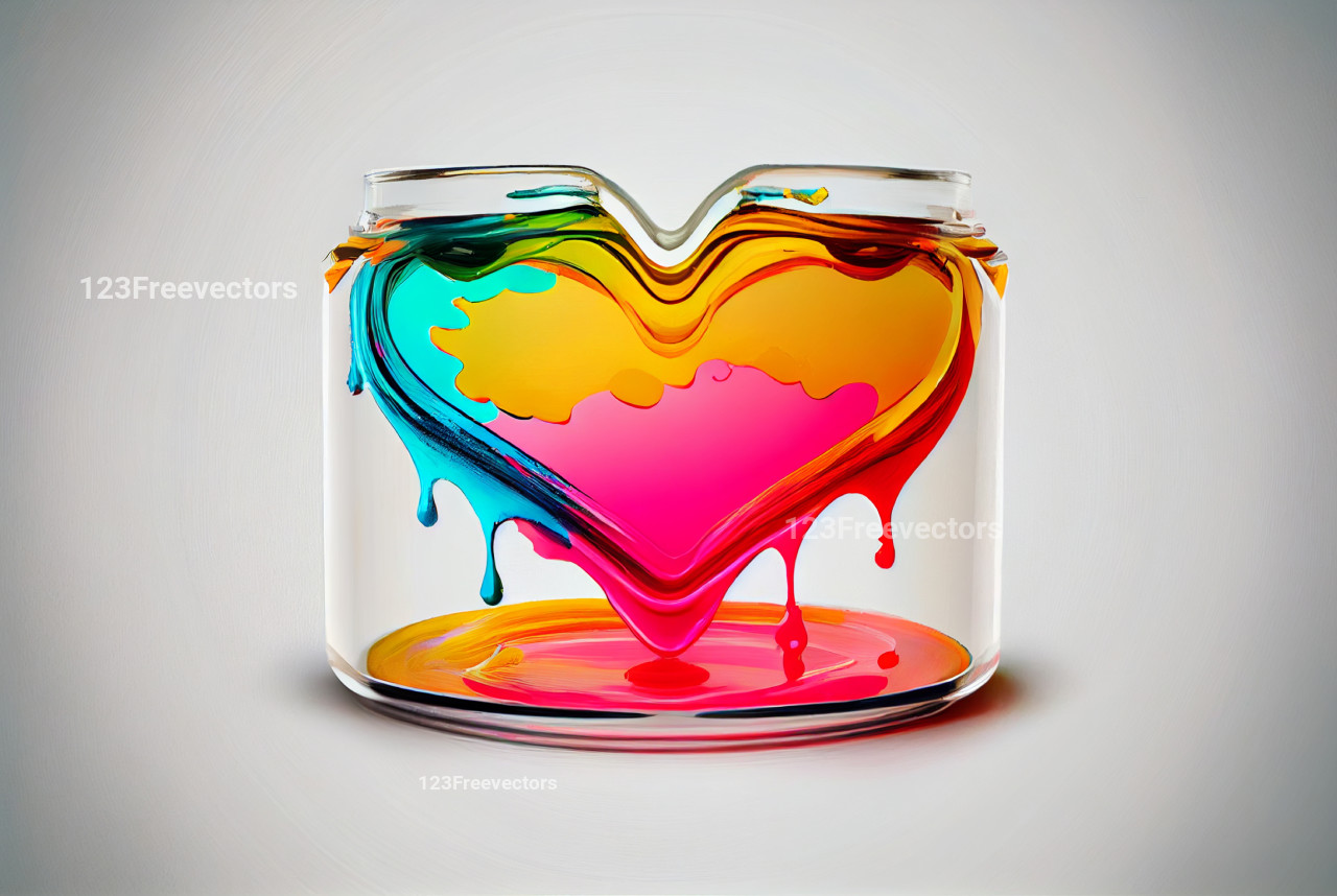 Heart Shape Colorful Paint Dripping Splash