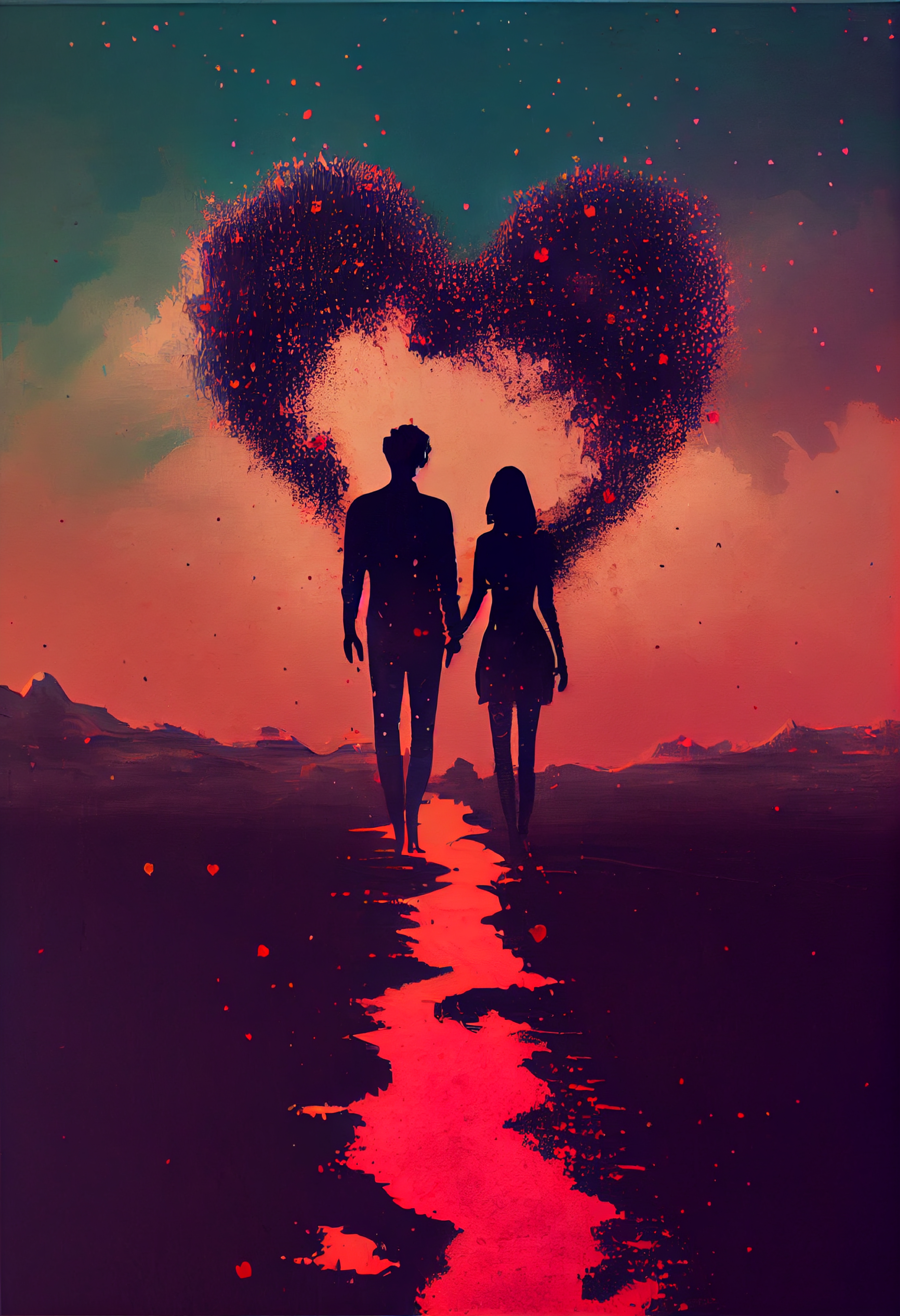 Valentine Day Background Chaotic Painting Style