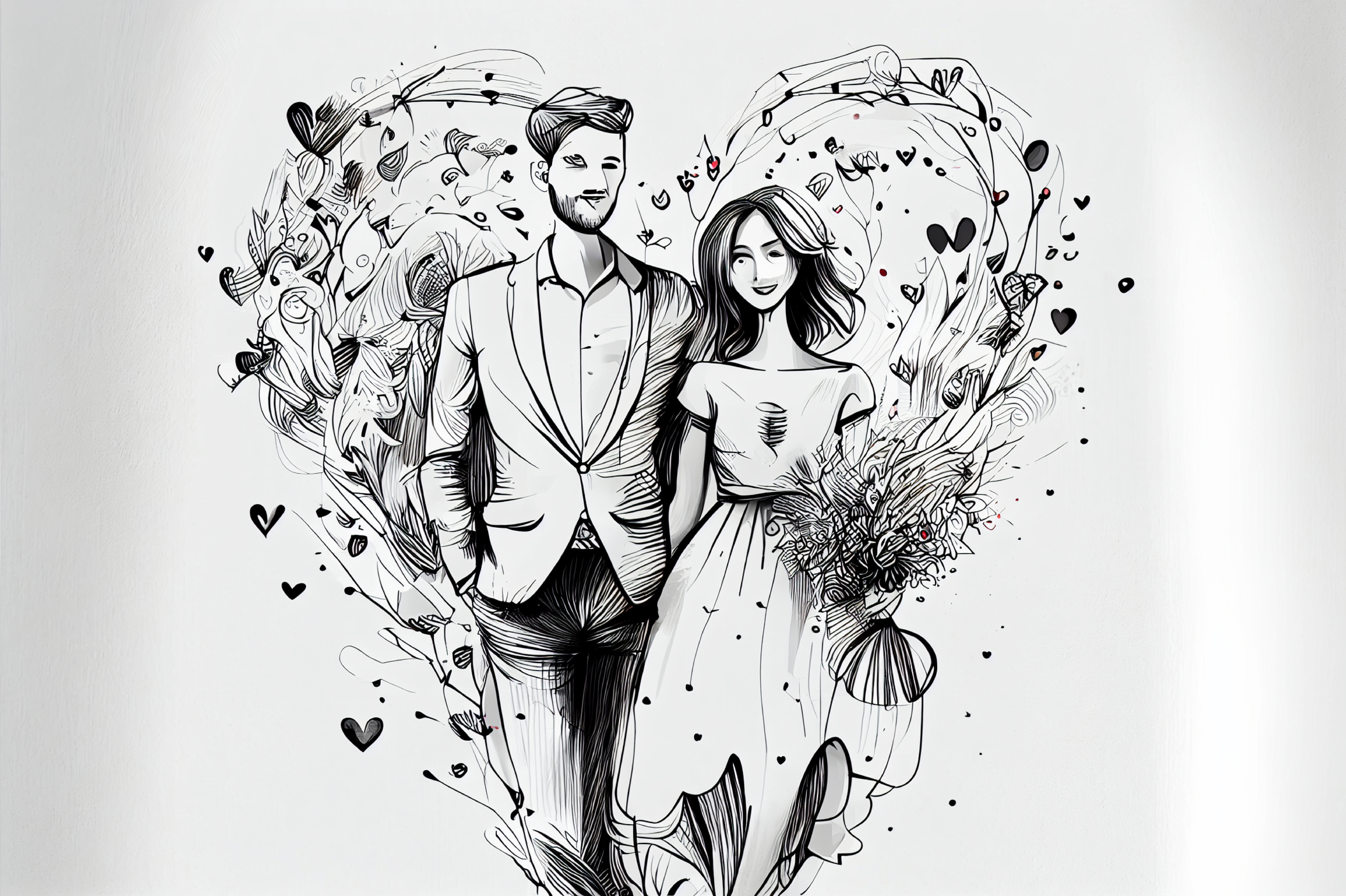 Beautiful Couples Line Art Painting Valentines Day