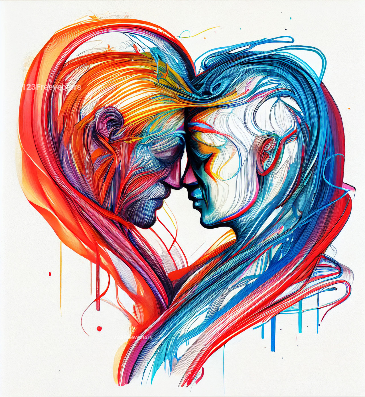 Lovers Couple Paint Abstract Art Portrait Stock Photo 1045019722