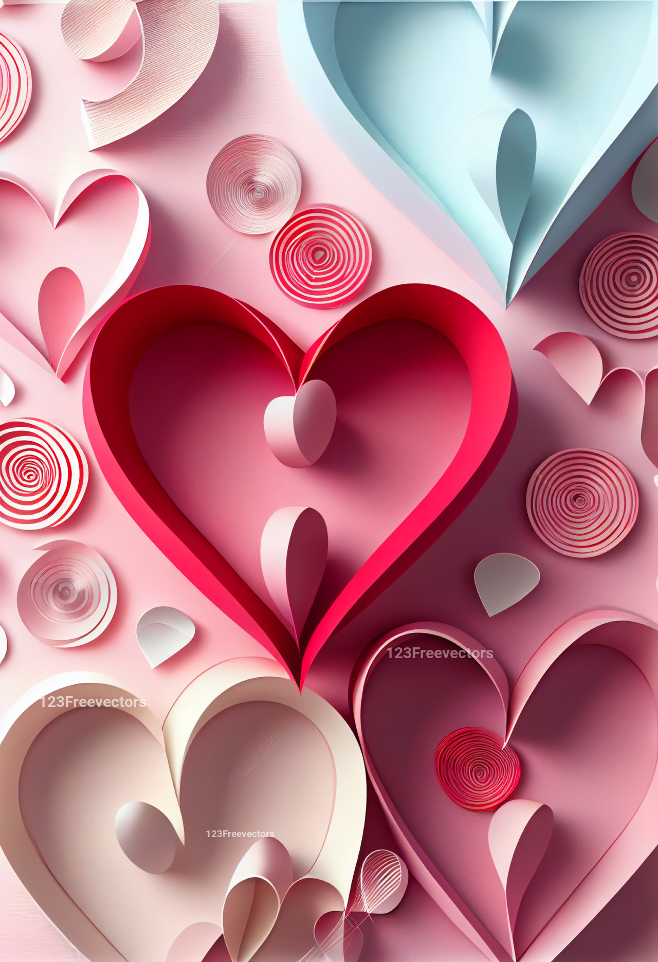 Valentines Day Background with Paper Hearts