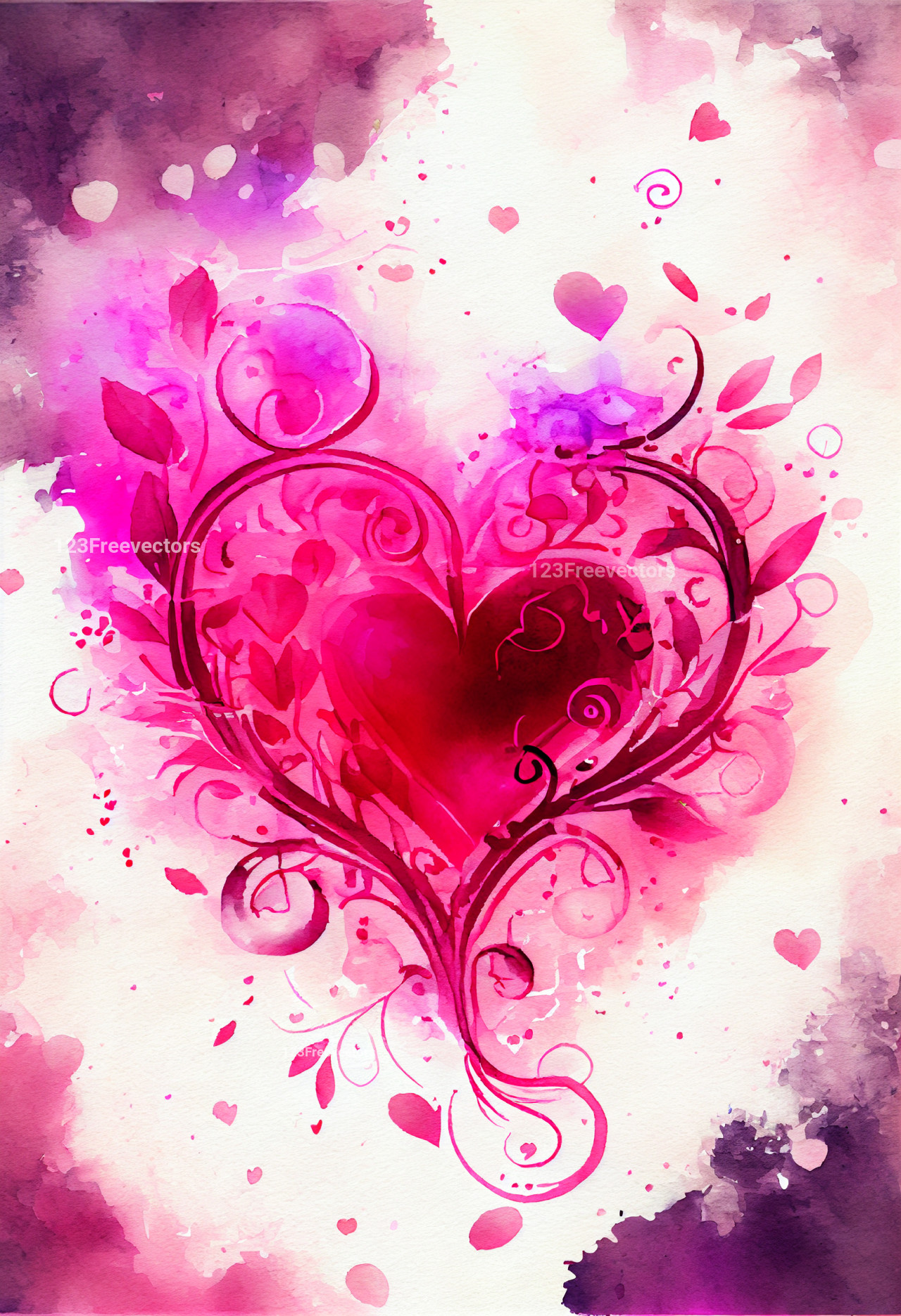 Valentine Heart Watercolor Background