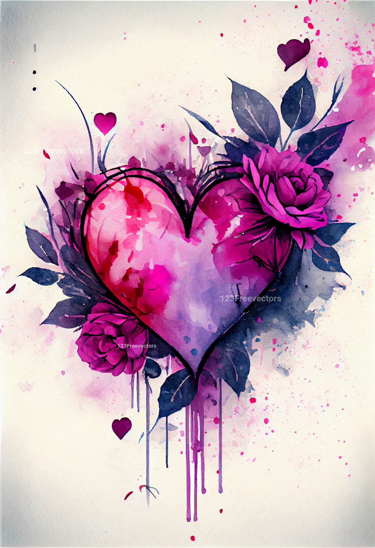 Valentine Heart Watercolor Background