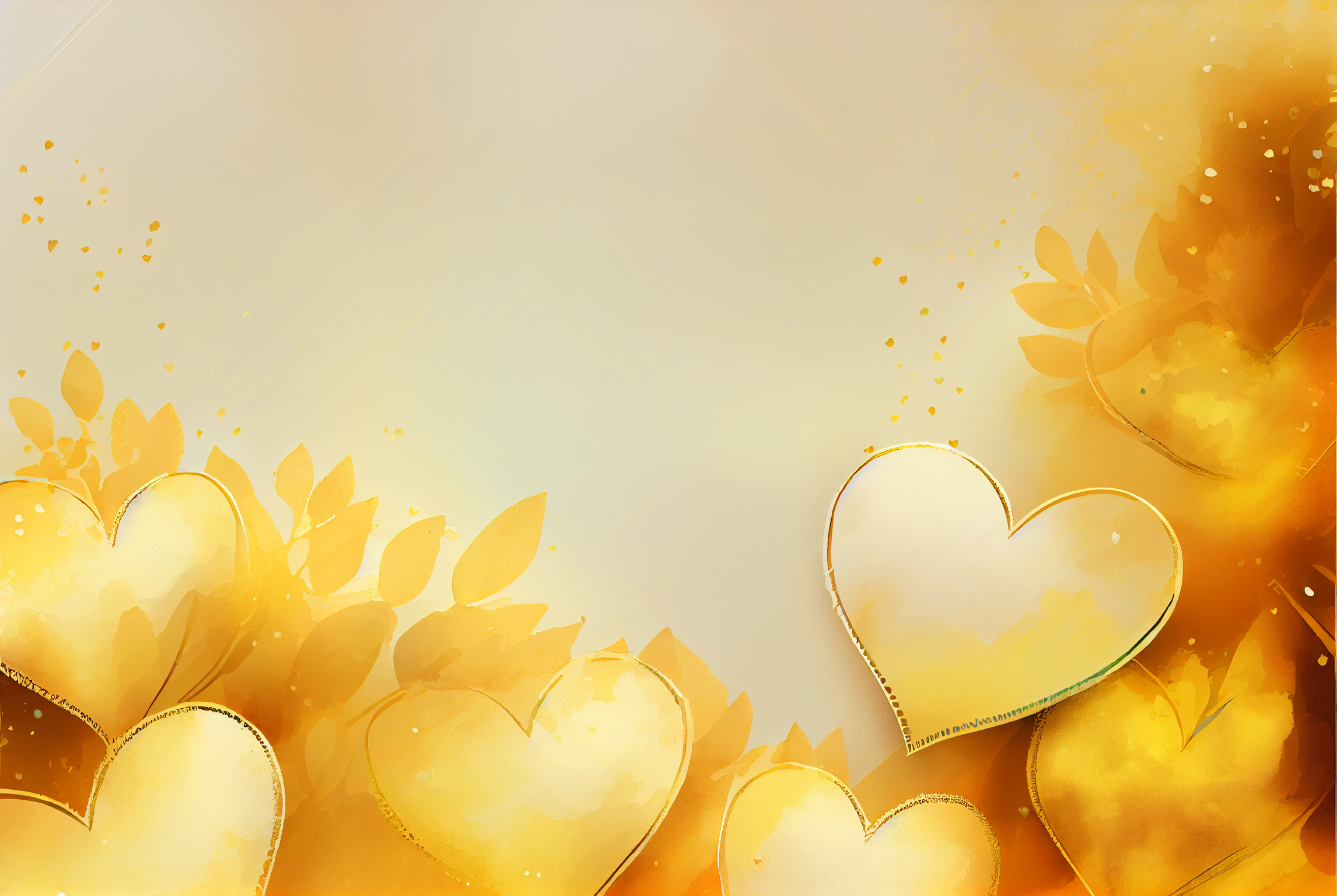 Valentines Day Background with Watercolor Golden Heart