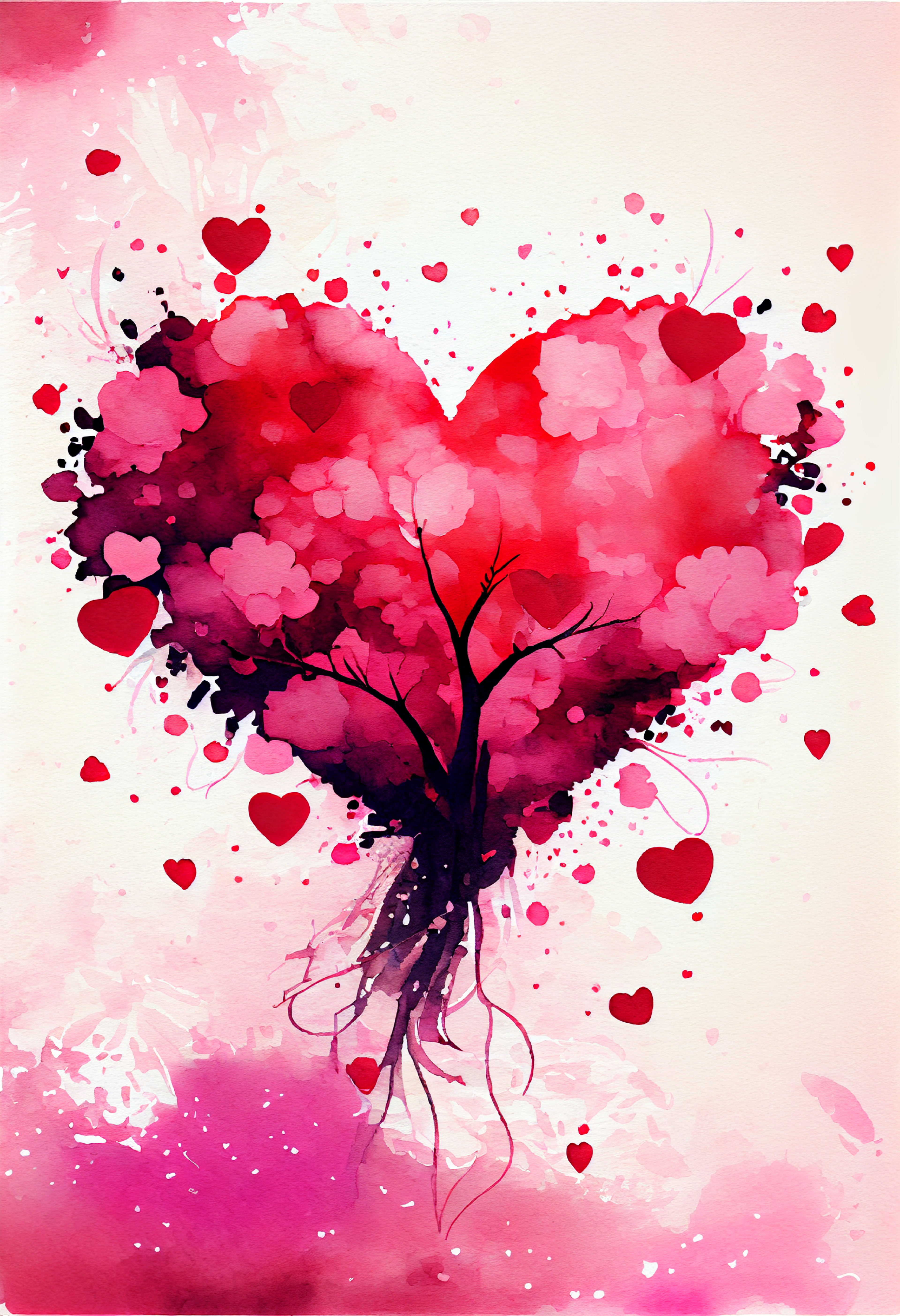 Valentines Day Heart Watercolor Background