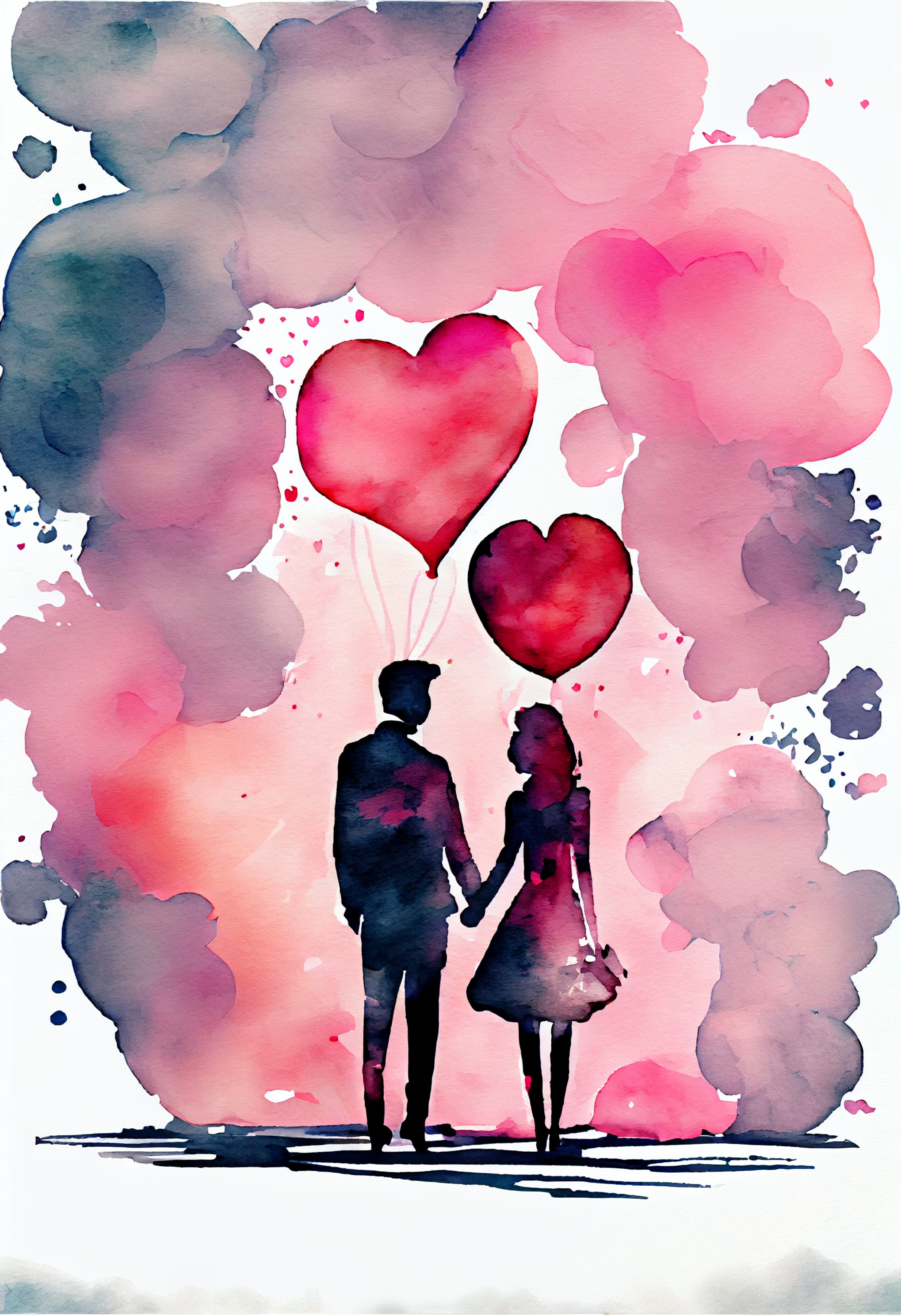 Valentine Heart Watercolor Background
