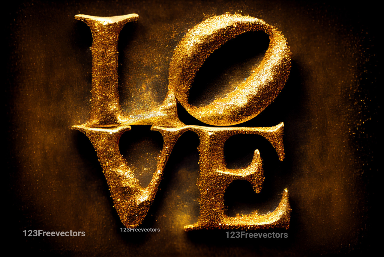 Word Love Gold Glittering