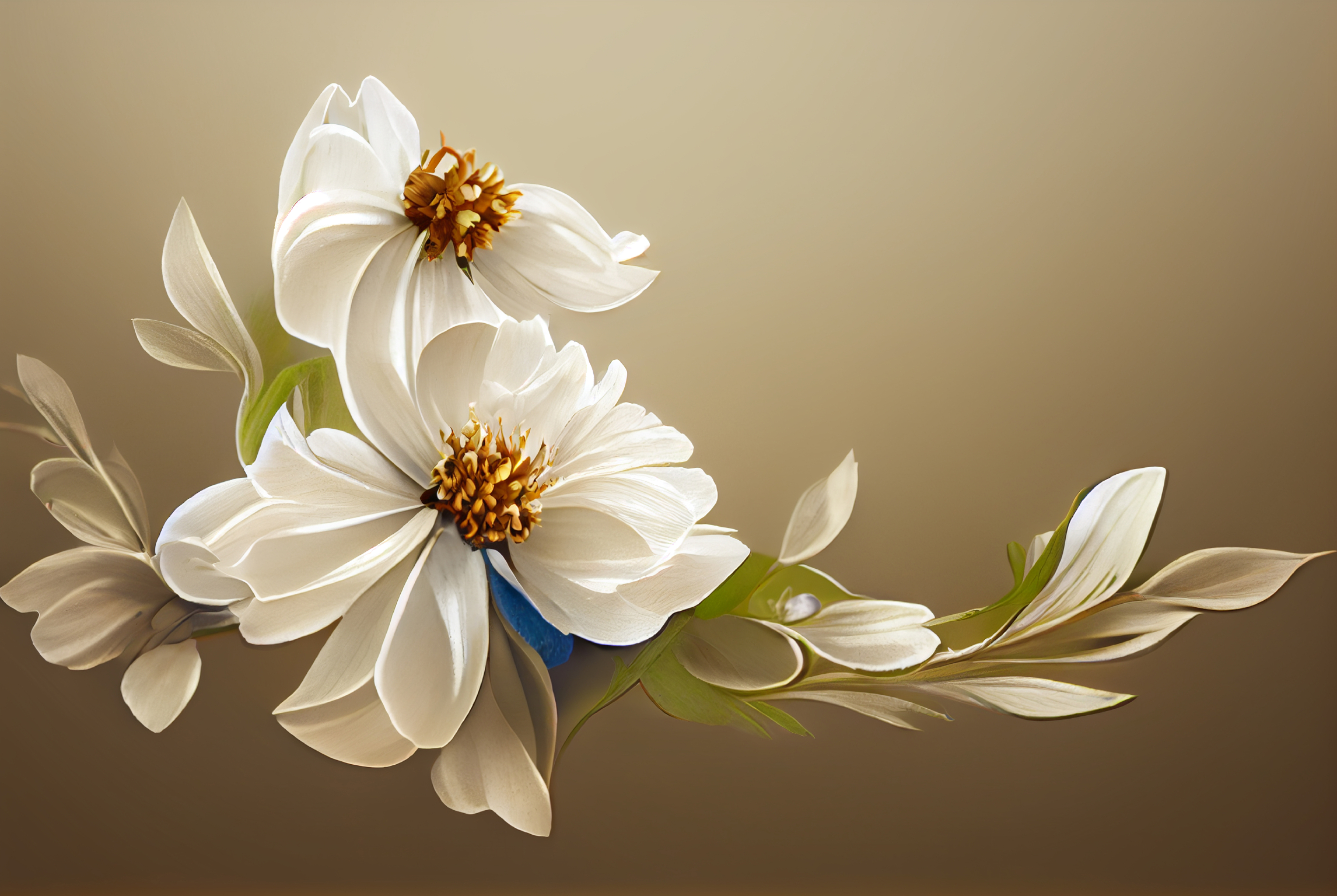 White Flower on Beige Background