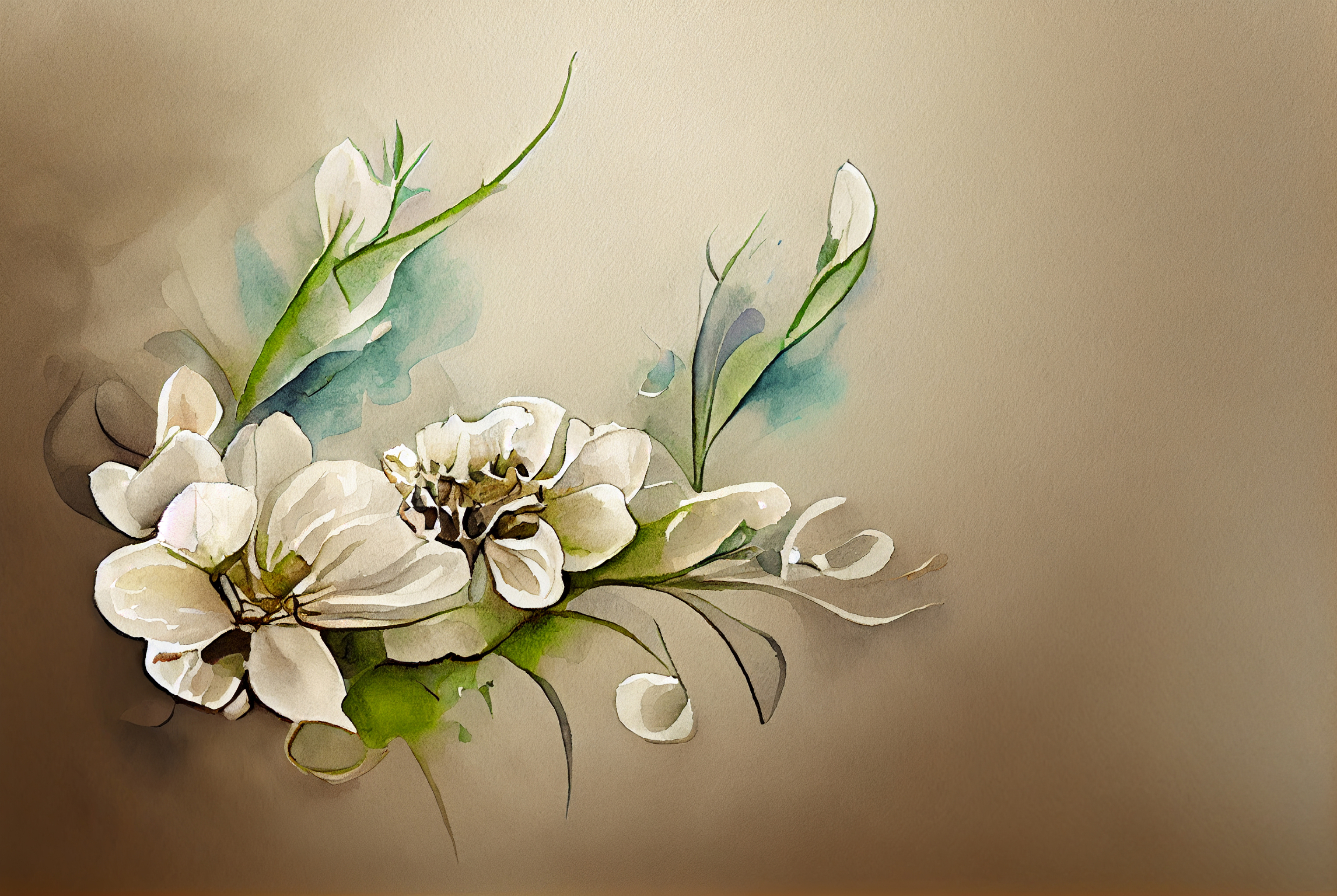 Watercolor White Flower on Beige Background Image