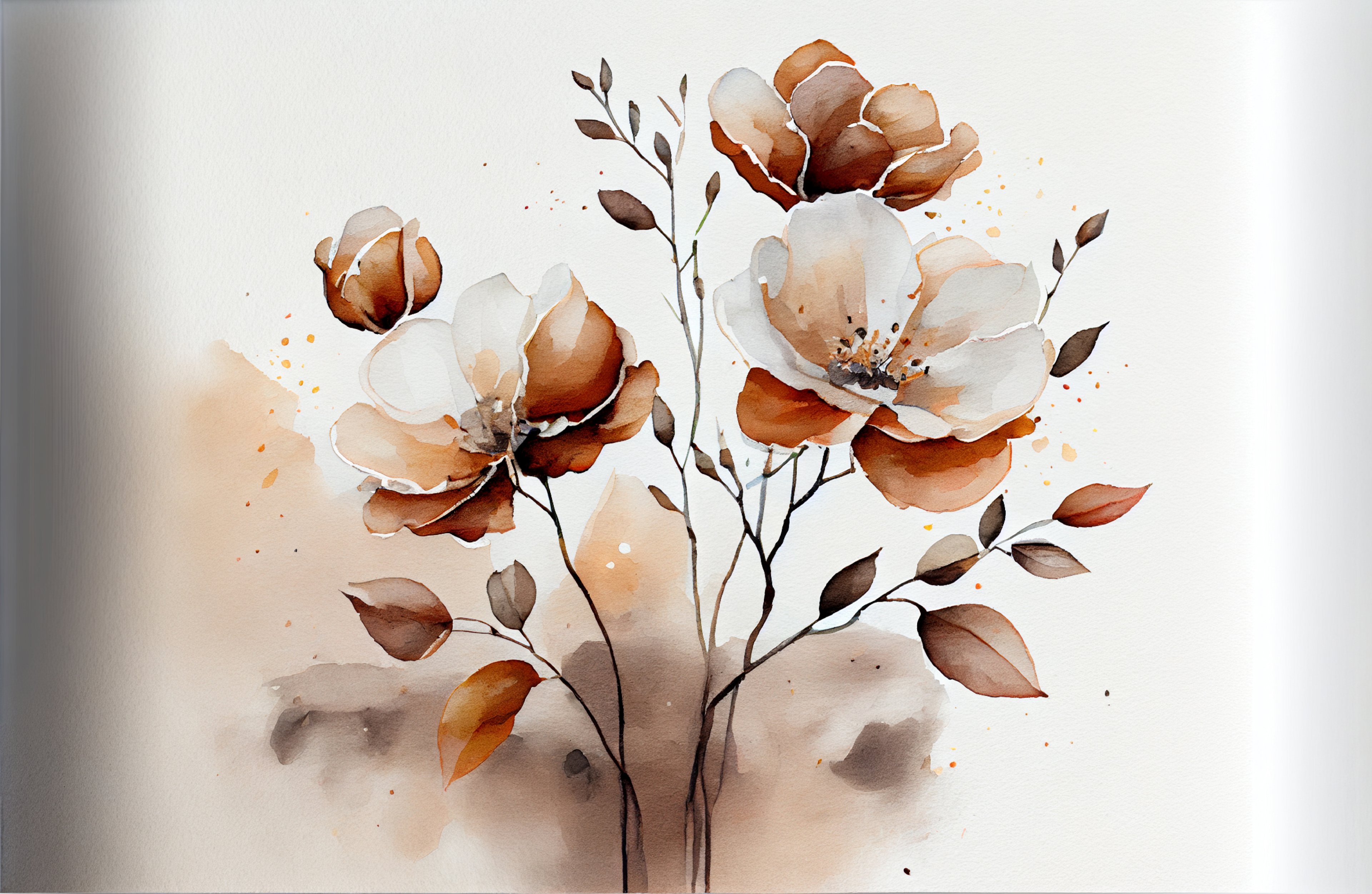 Watercolor Brown Flower on White Background Image
