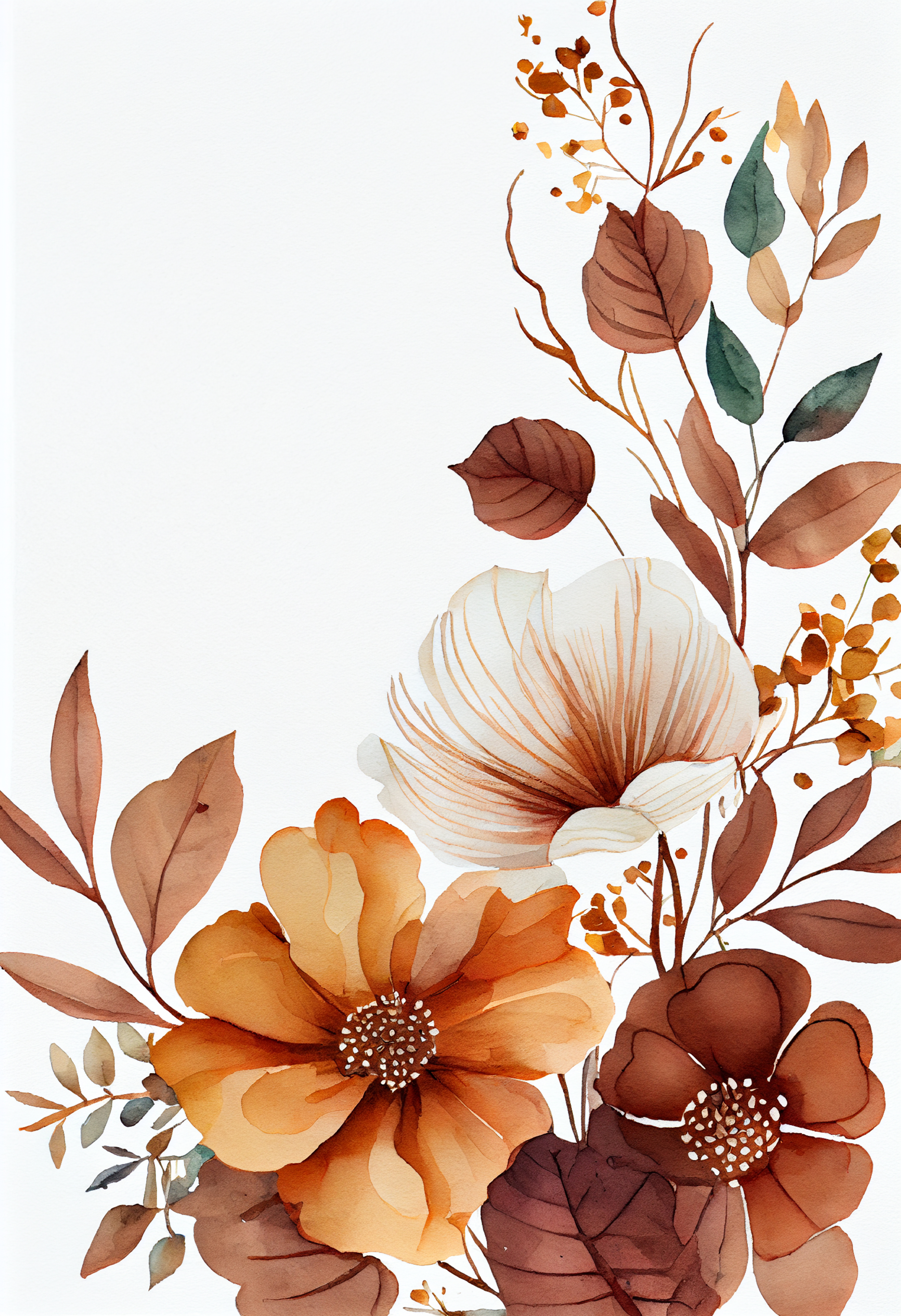 Watercolor Brown Flower on White Background