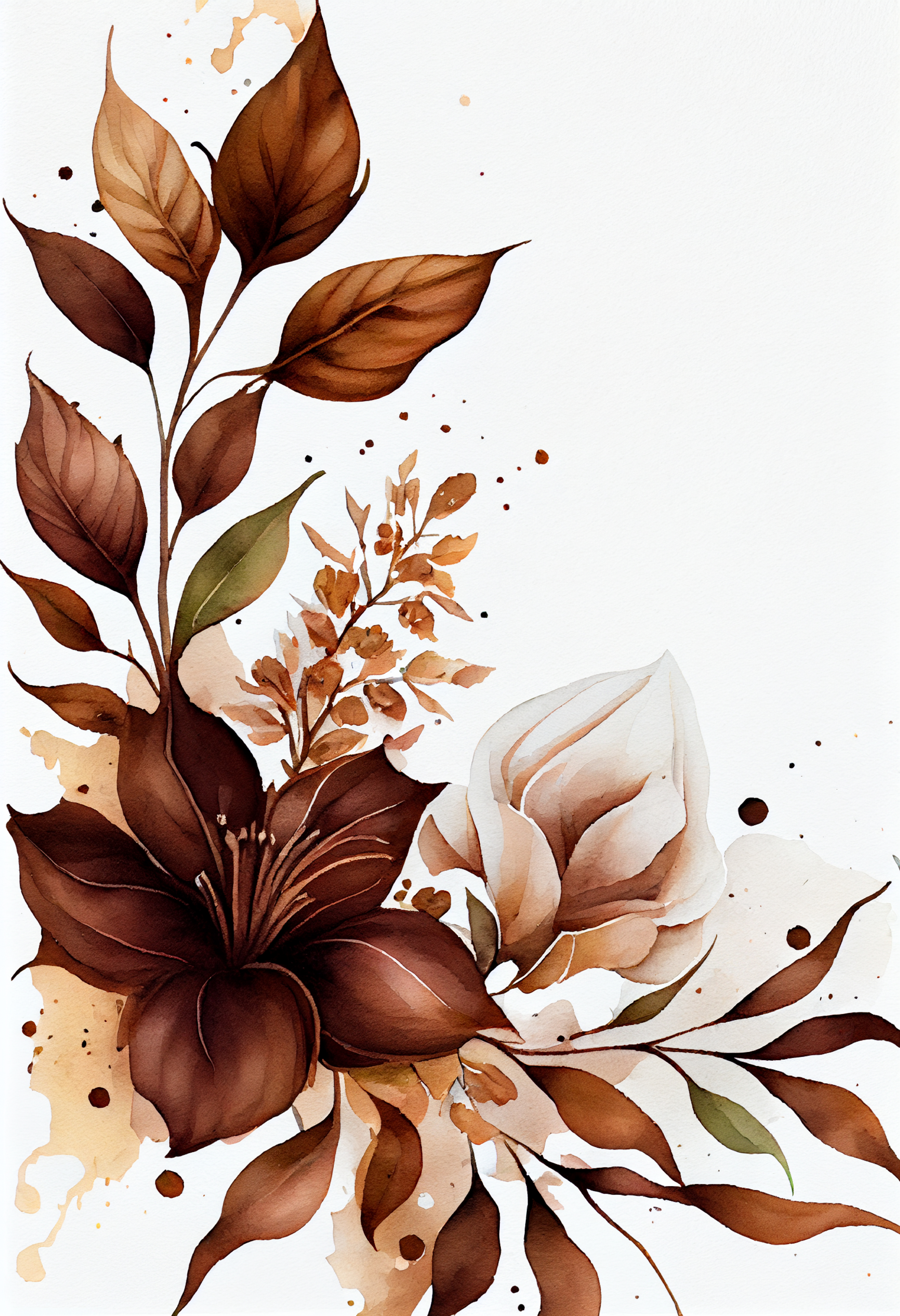 Watercolor Brown Flower on White Background