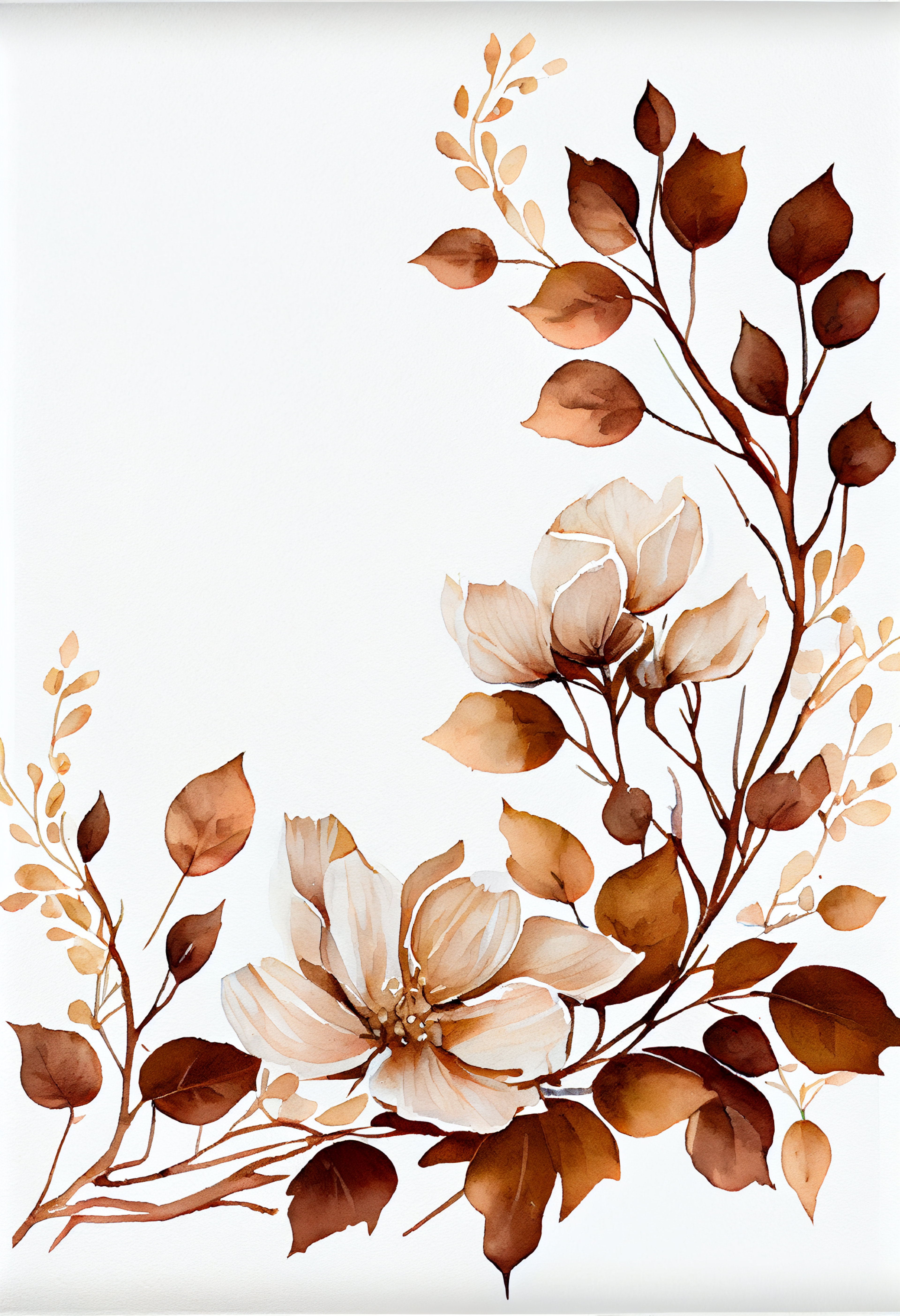 Watercolor Brown Flower on White Background