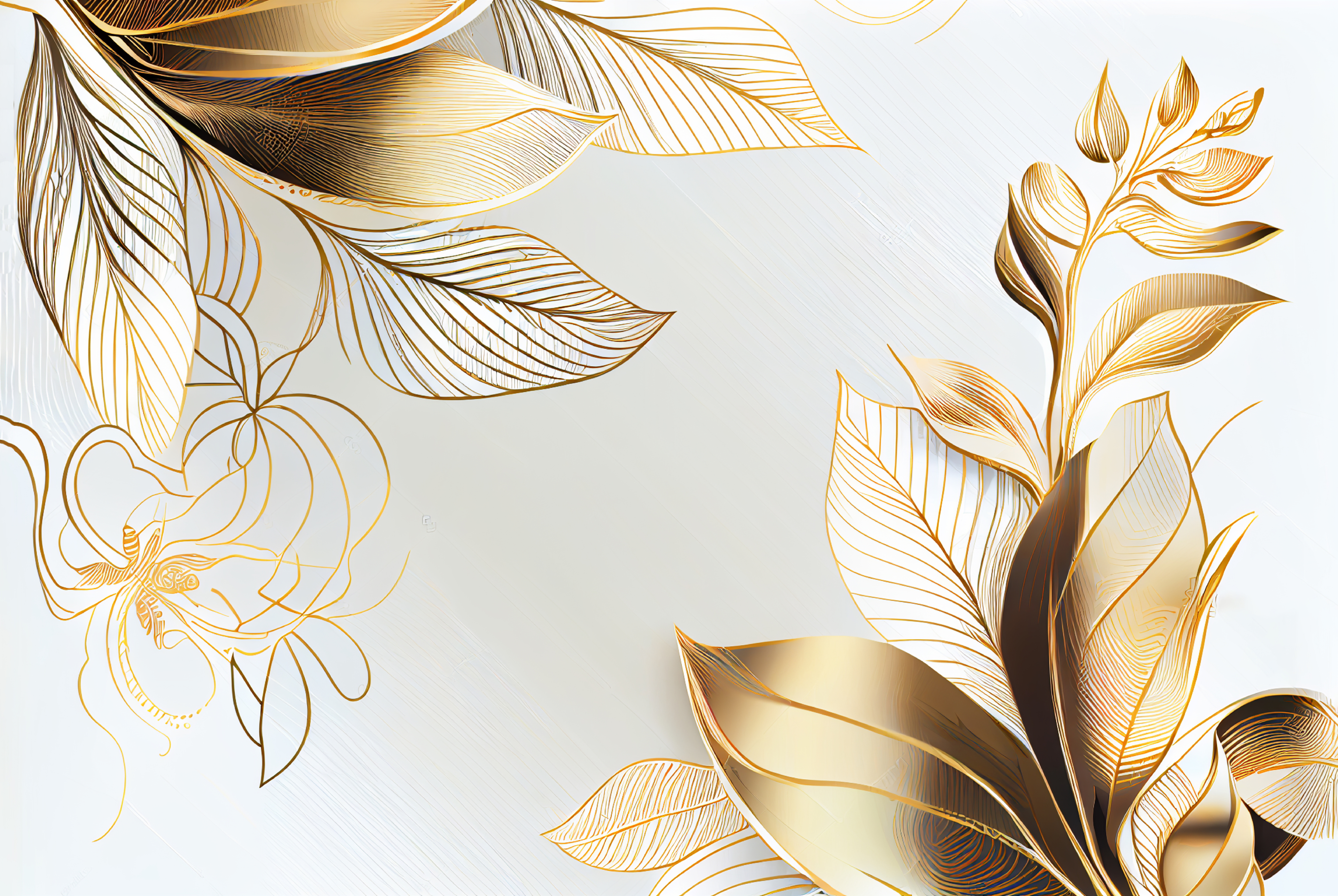Gold Line Art Flower Background Image