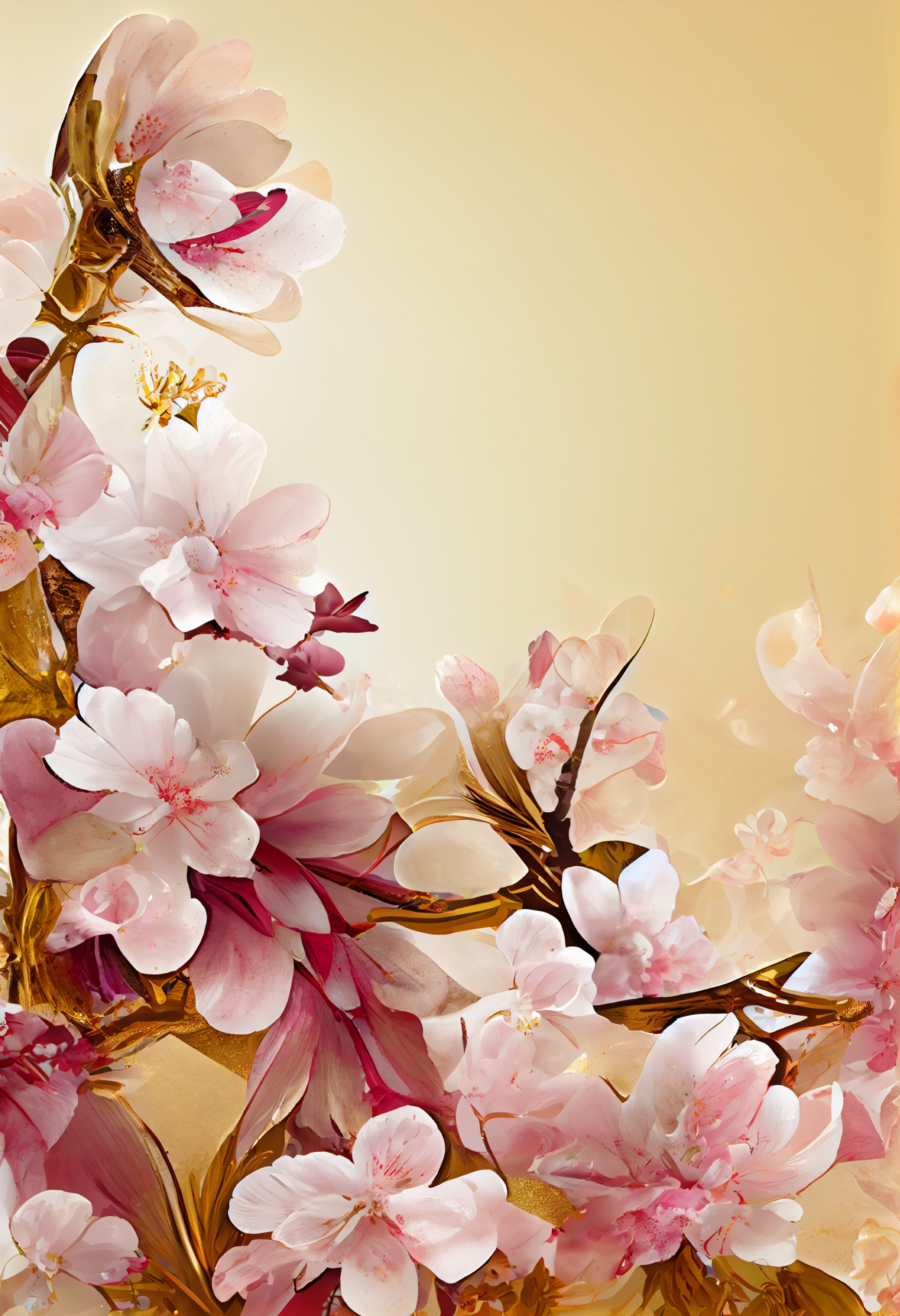 Blossom Flower on Gold Card Background Image