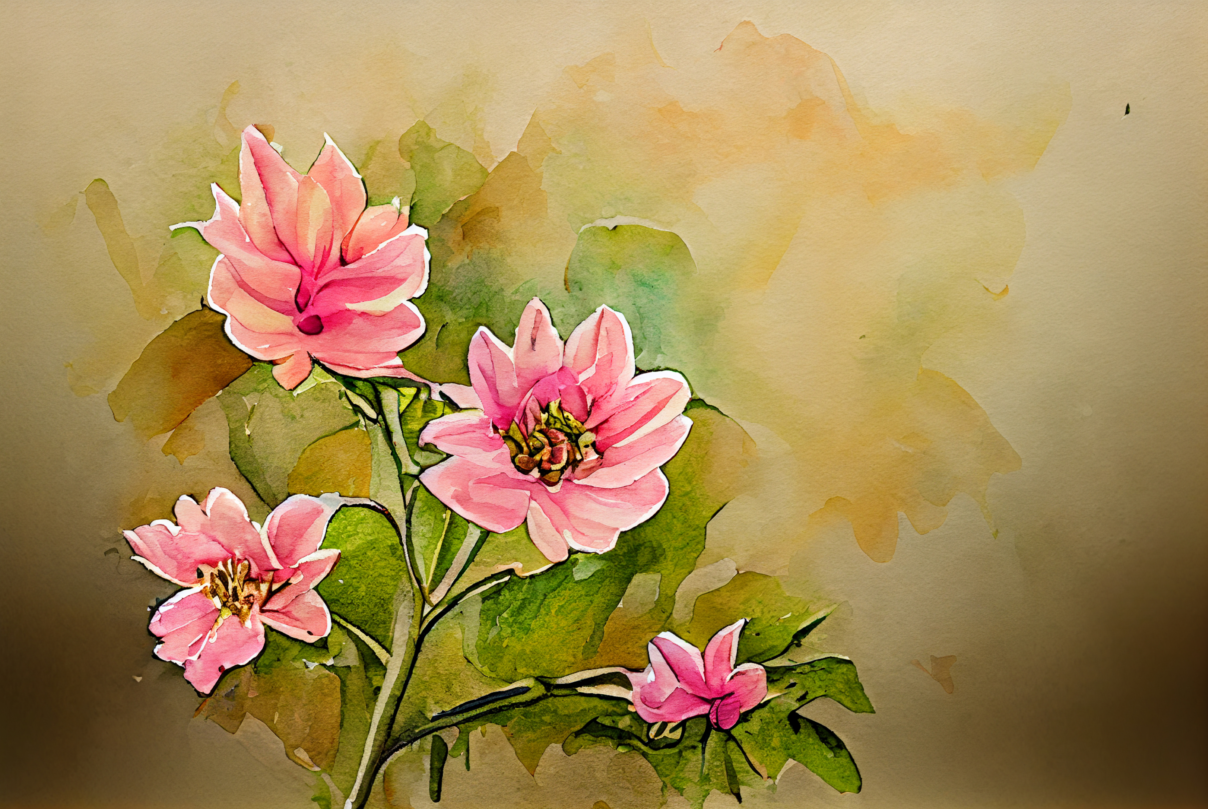 Watercolor Dahlia Flower on Gold Background Image