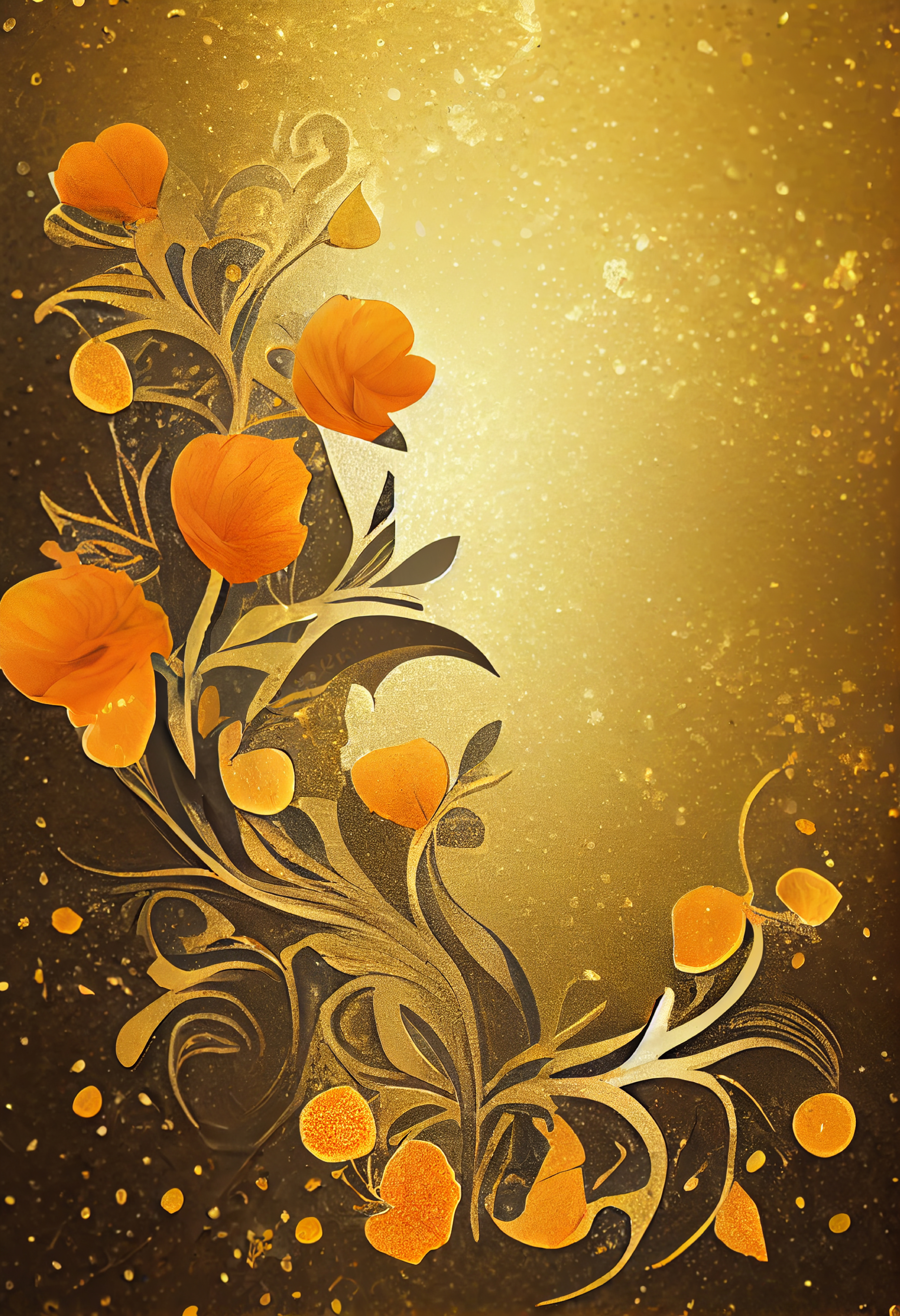 Orange Flower on Gold Card Background Image