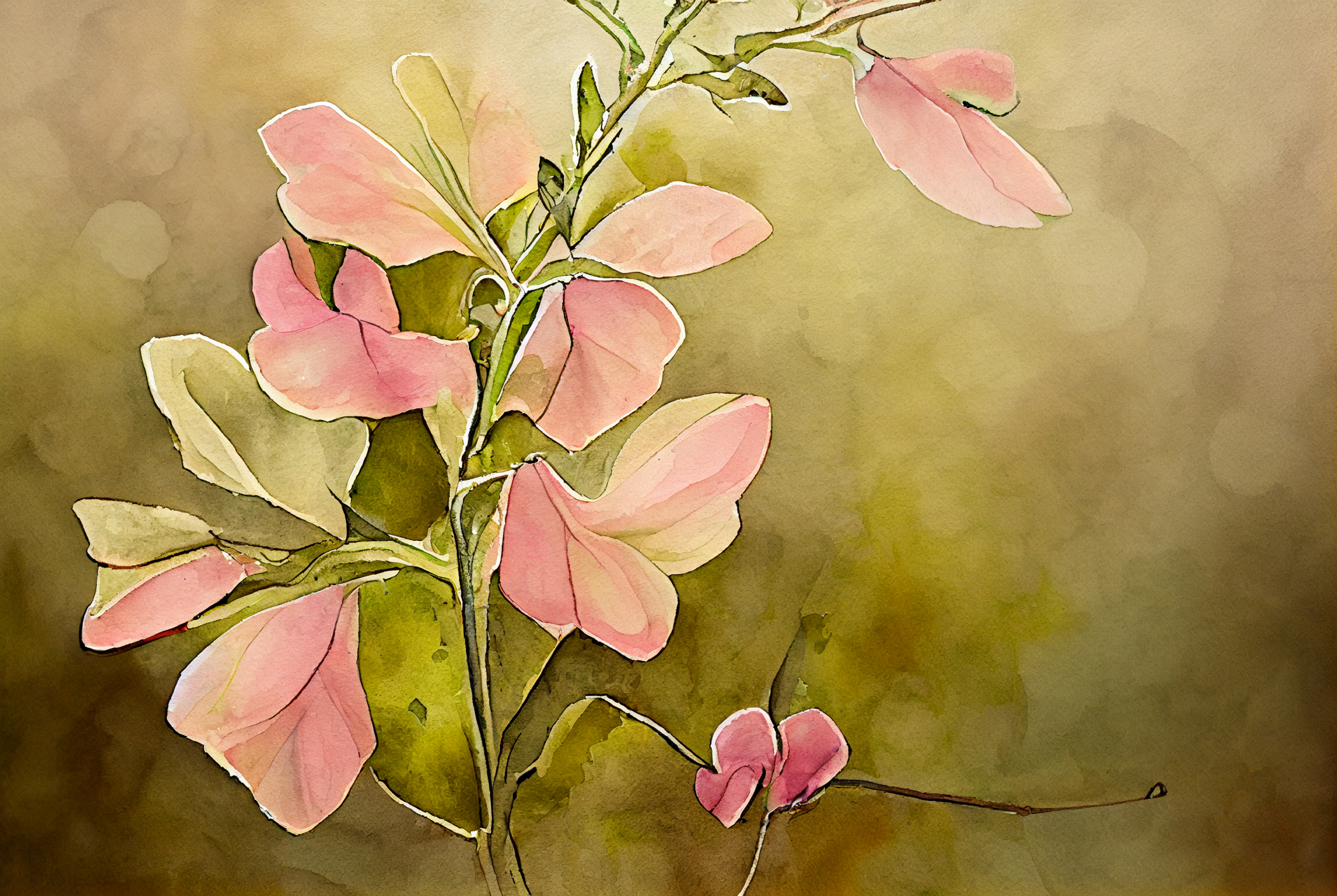 Watercolor Pink Flower on Gold Background