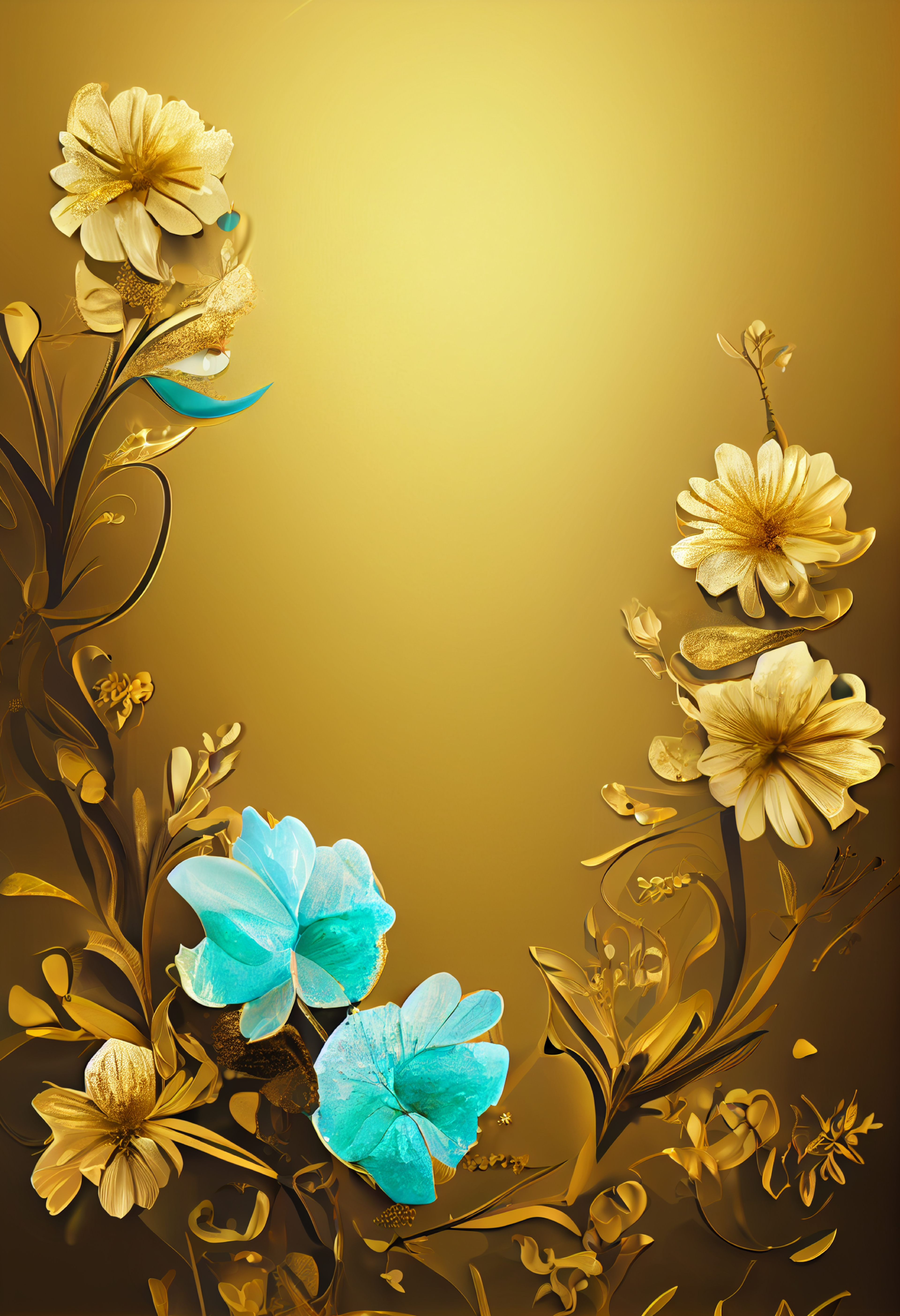 Turquoise Flower on Gold Card Background