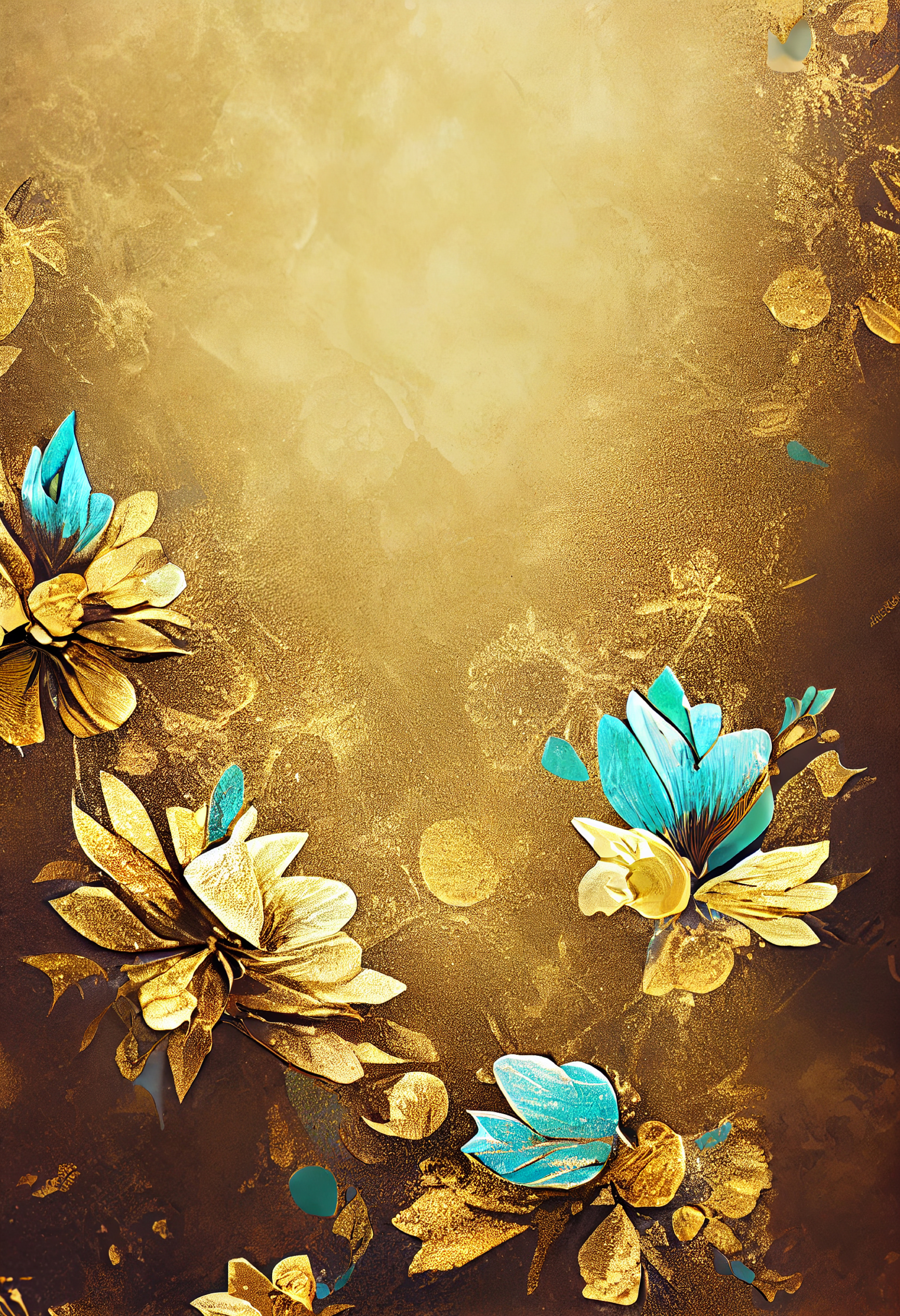 Turquoise Flower on Gold Card Background