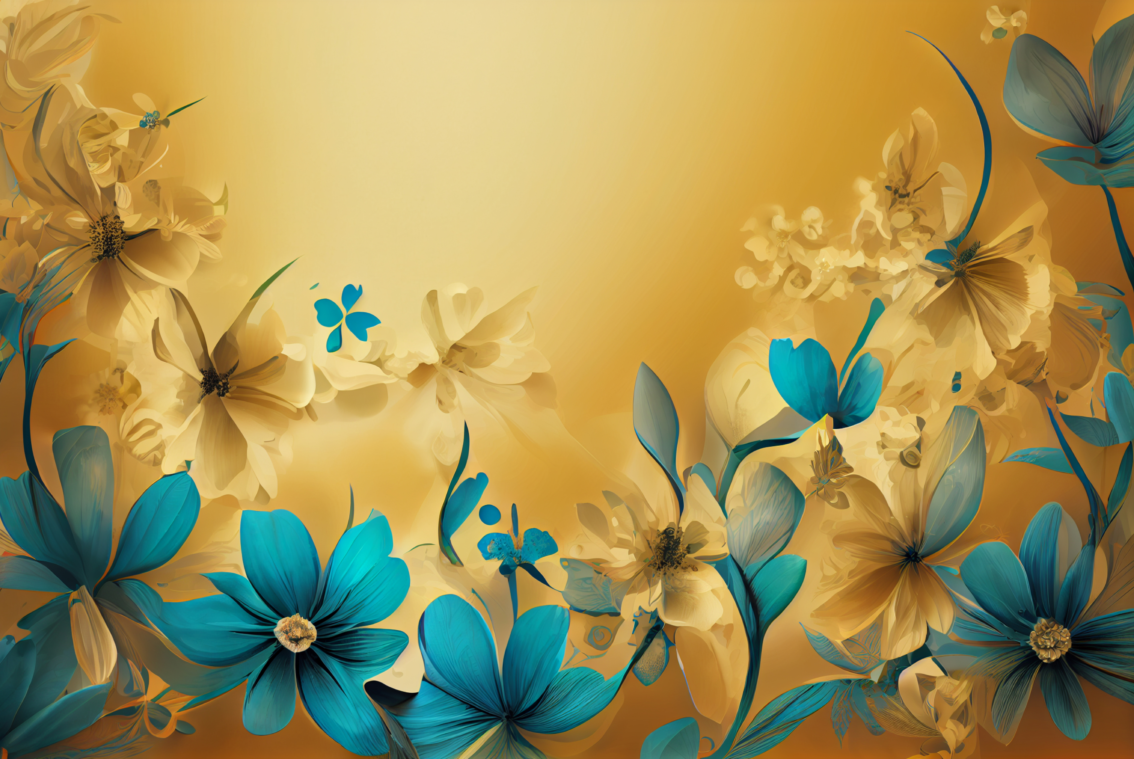 Turquoise Flower on Gold Card Background Image