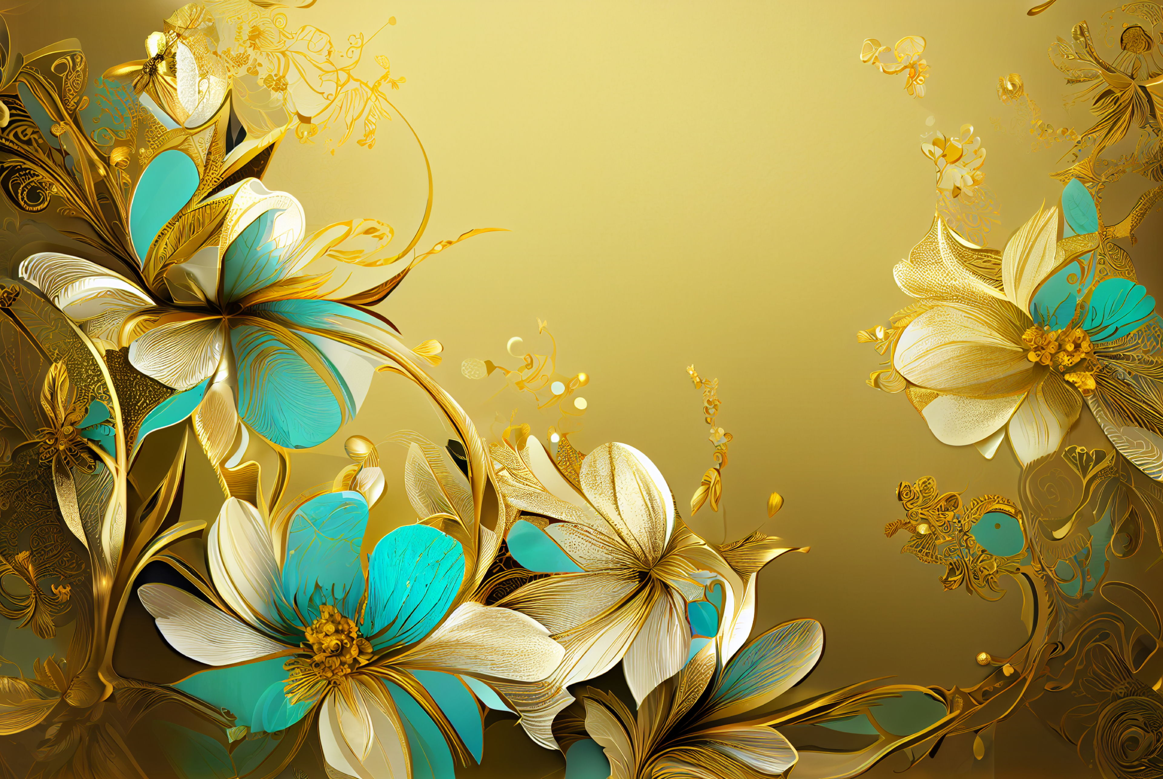 Turquoise Flower on Gold Card Background
