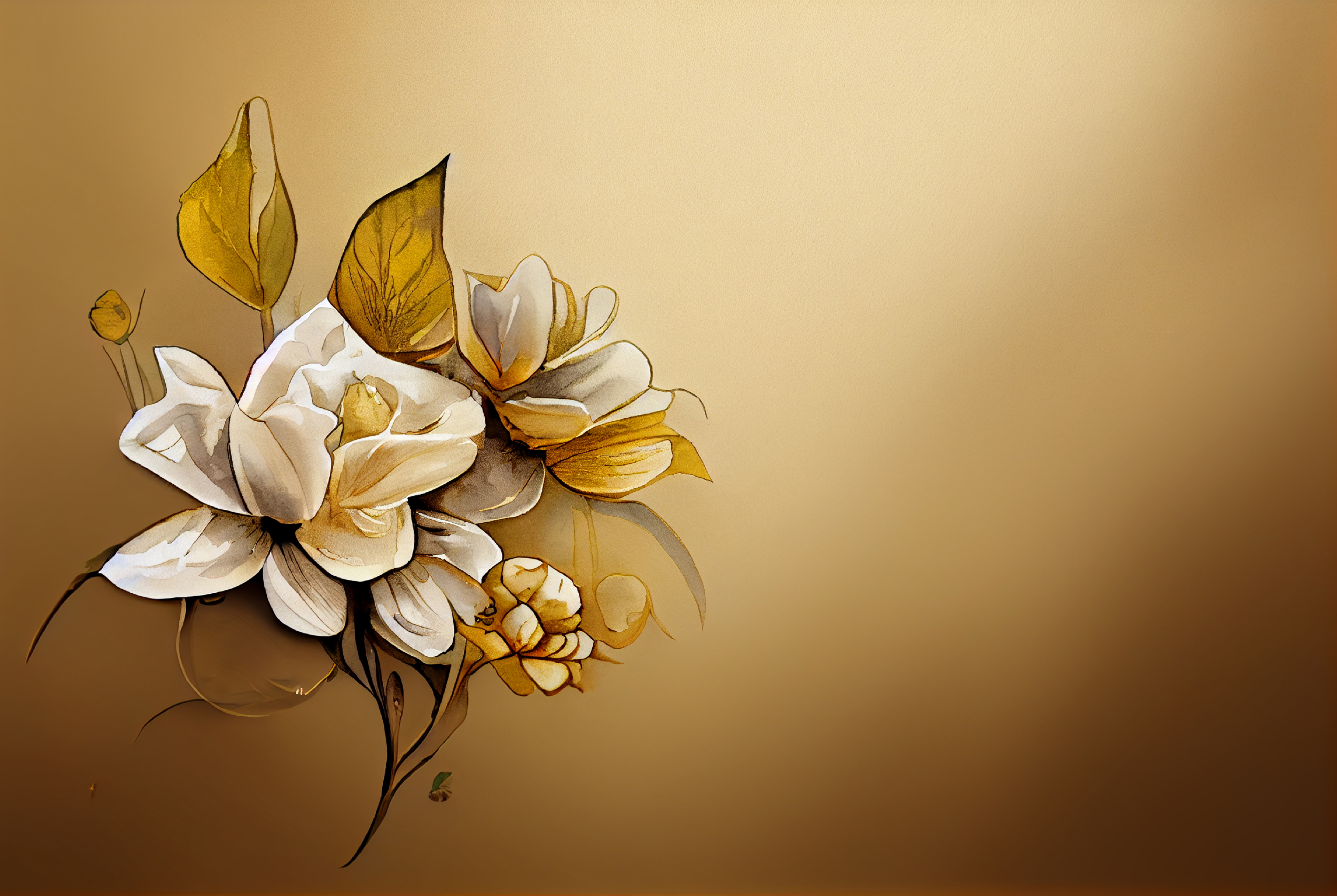 Watercolor White Flower on Gold Card Background