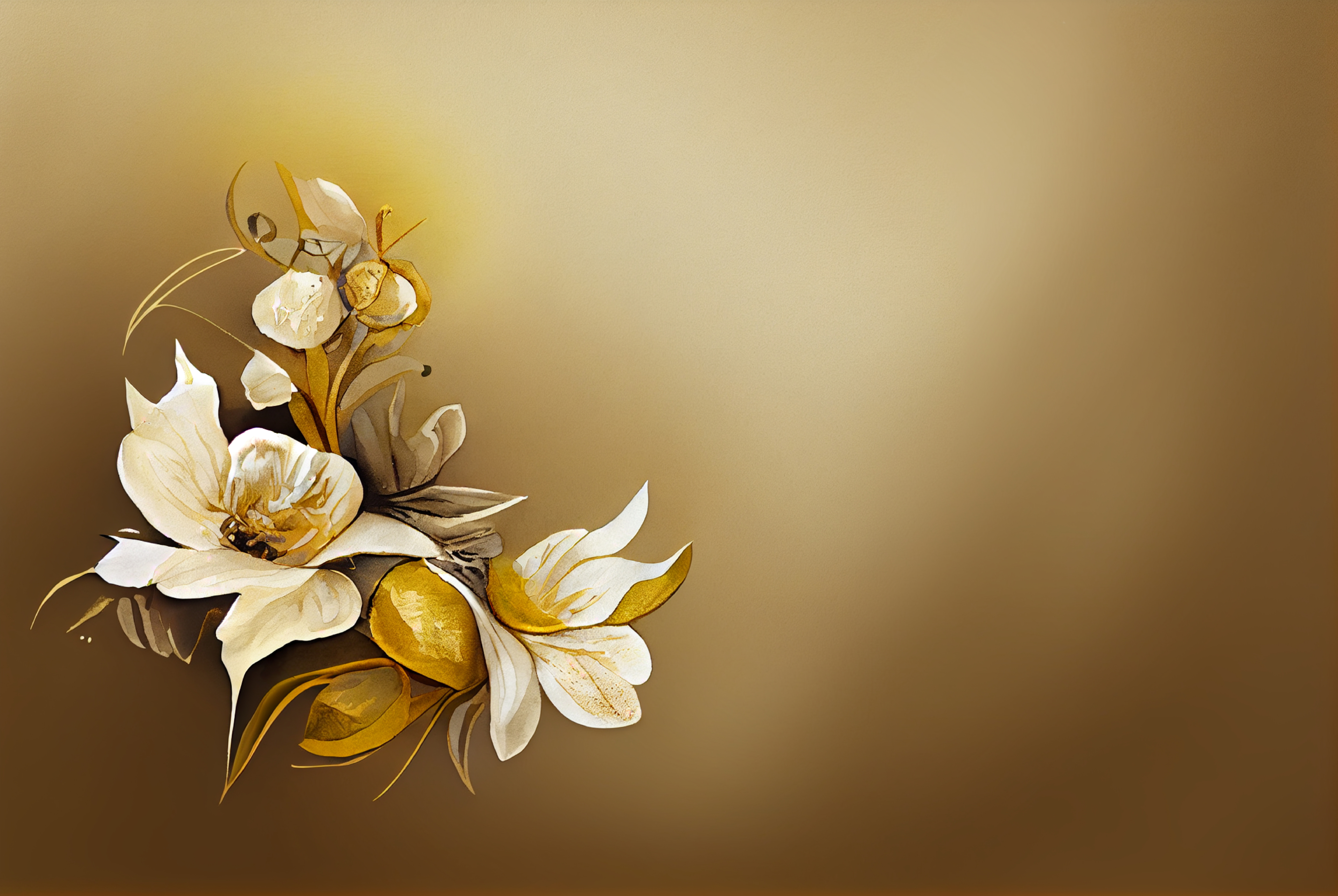 Watercolor White Flower on Gold Card Background