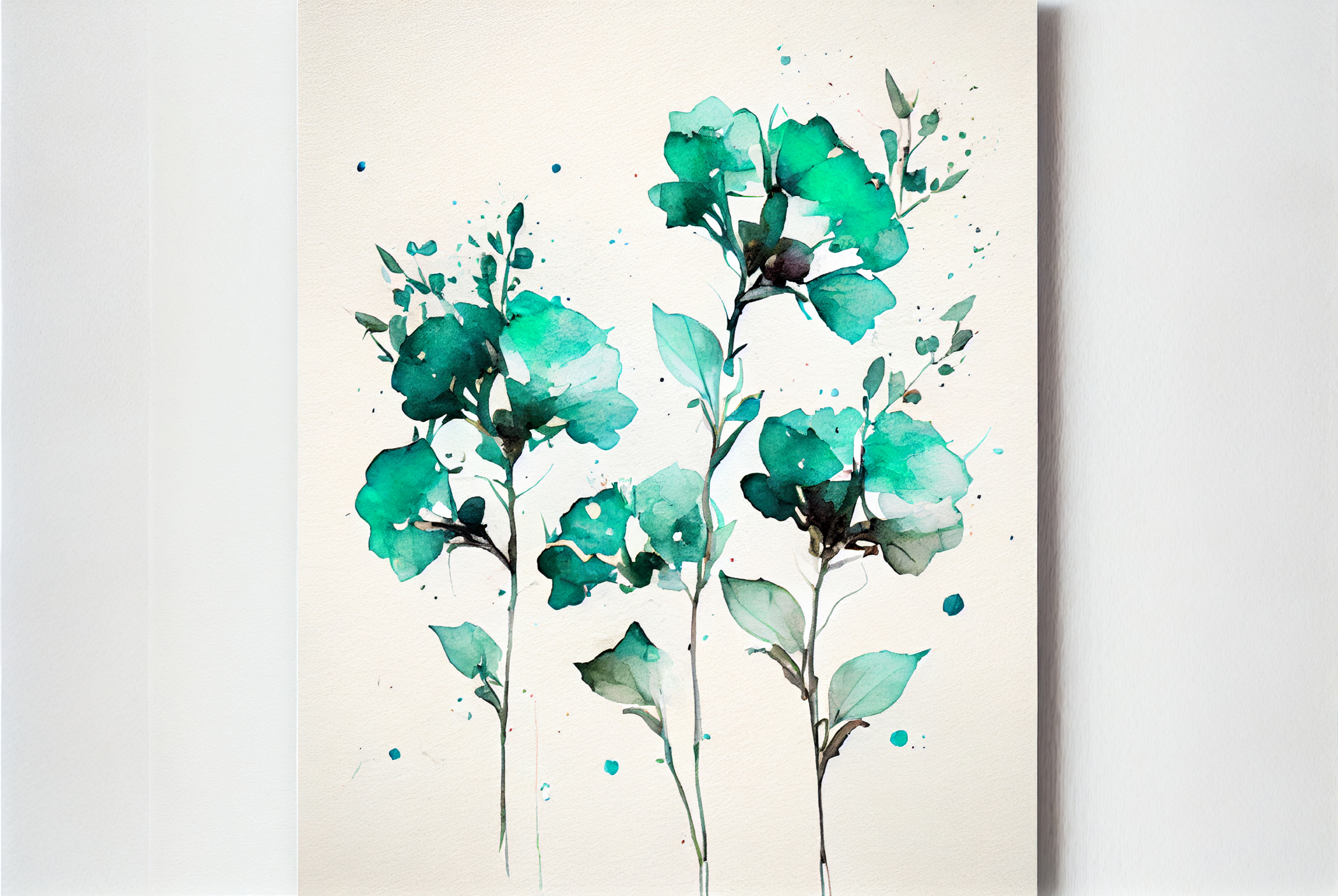 Watercolor Turquoise Flower on White Background