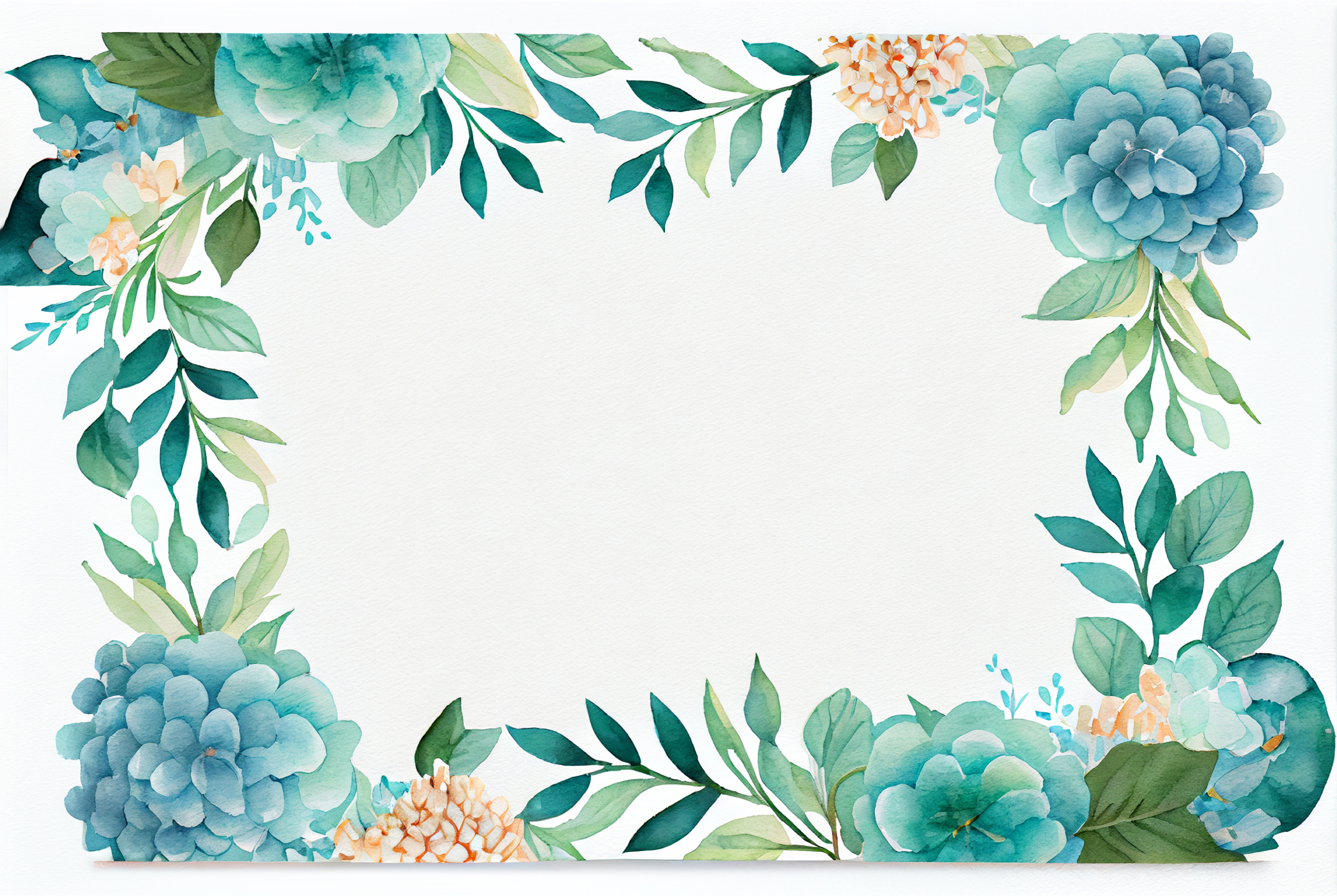 Watercolor Turquoise Flower Card Background