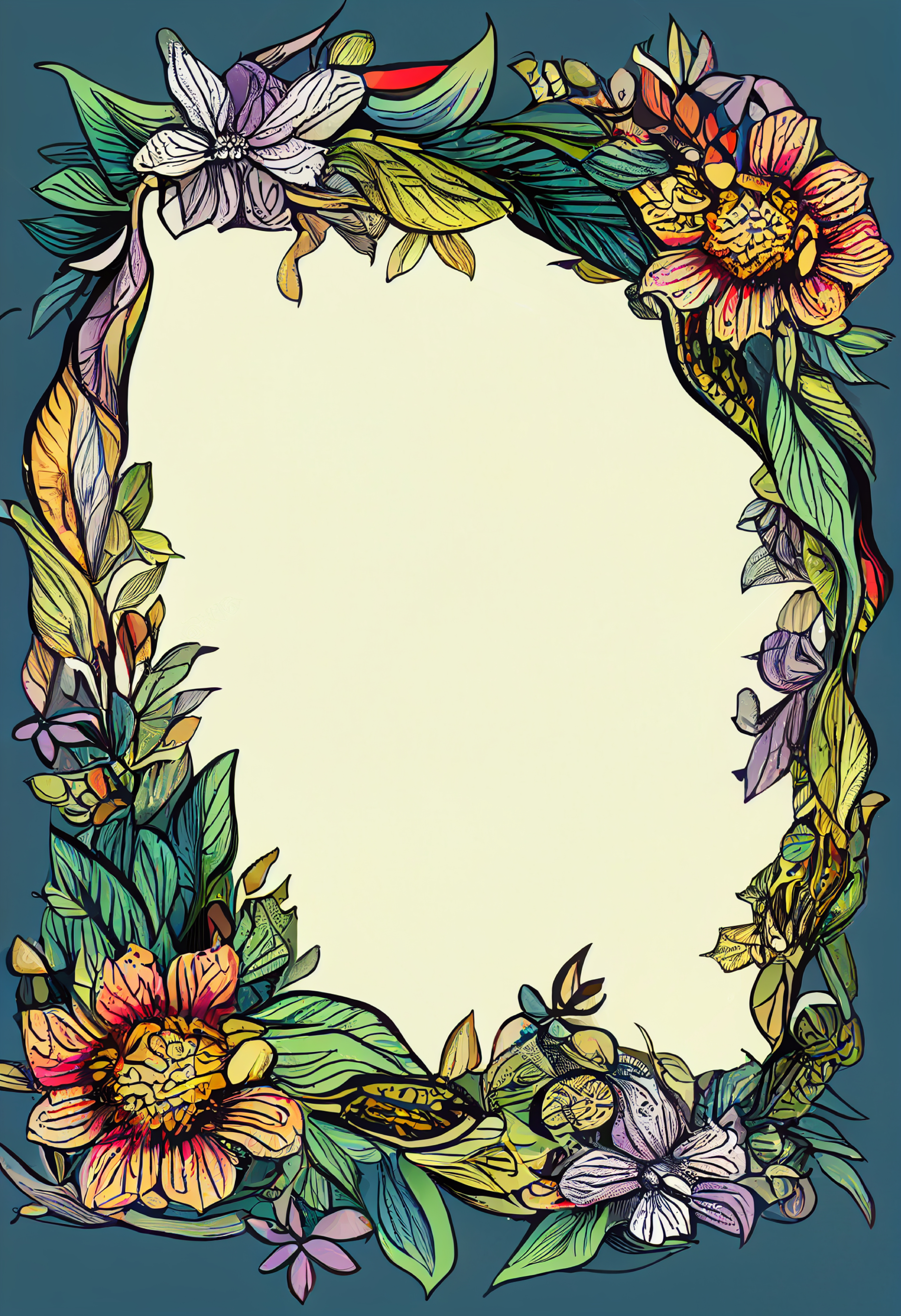 Hand Drawn Colorful Flower Frame Design