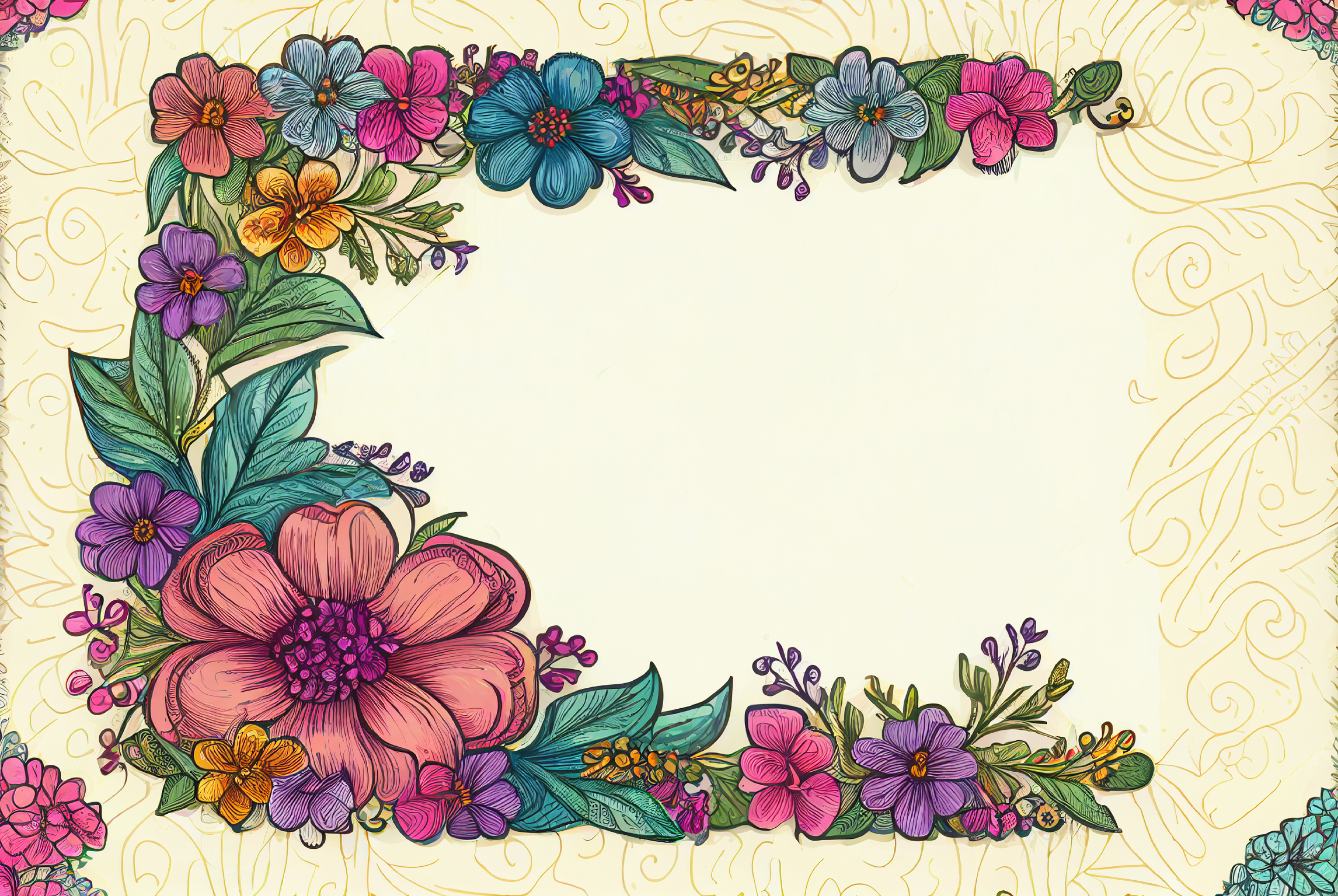 Hand Drawn Colorful Flower Frame Design