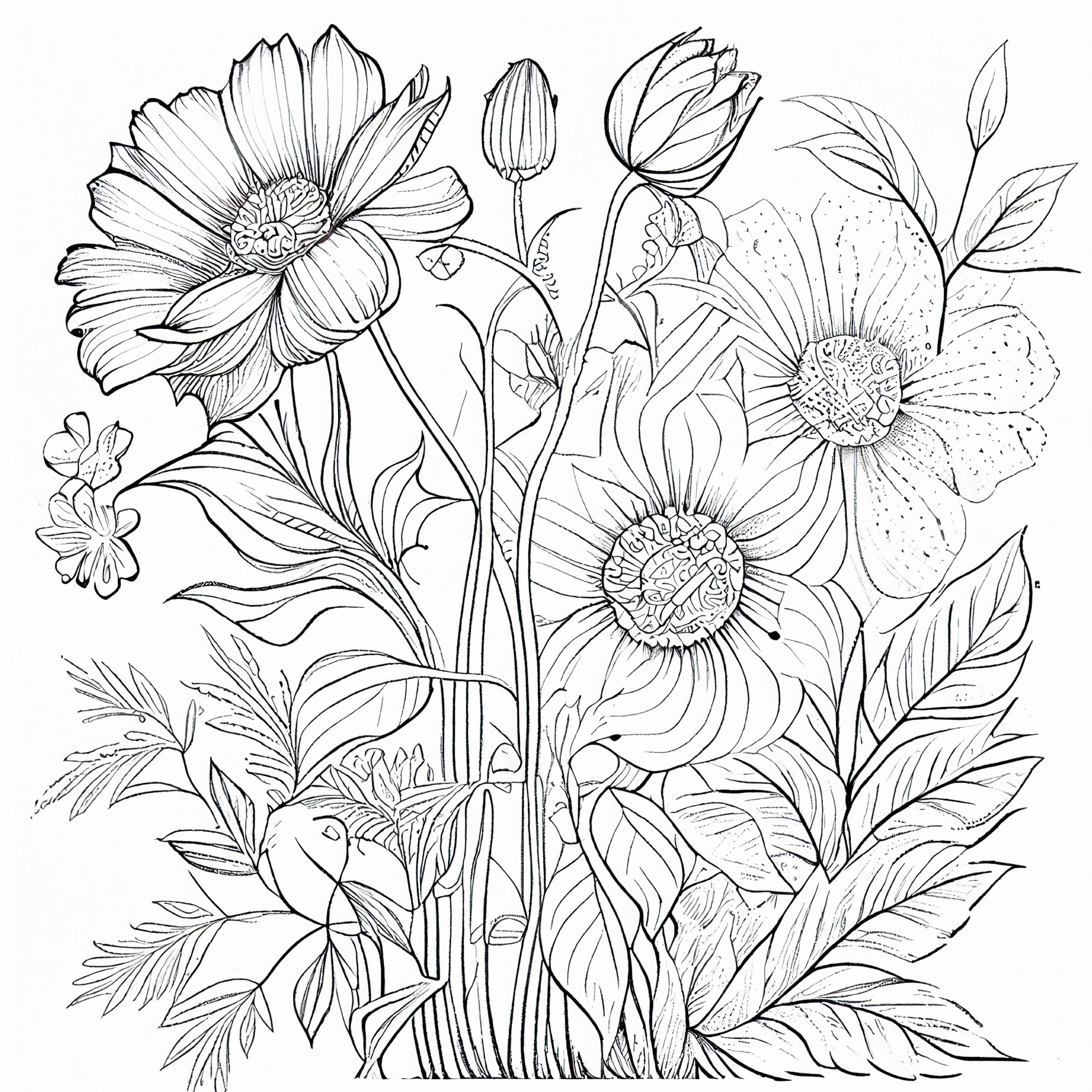 Flower Line Drawing Coloring Page