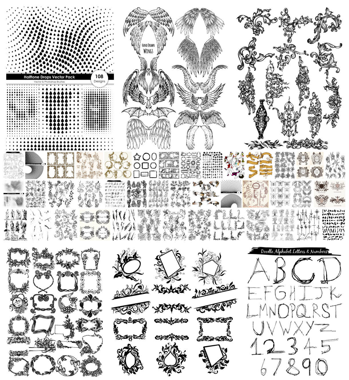 Diverse Selection of Vector and Brush Art Designs : Premium Packs