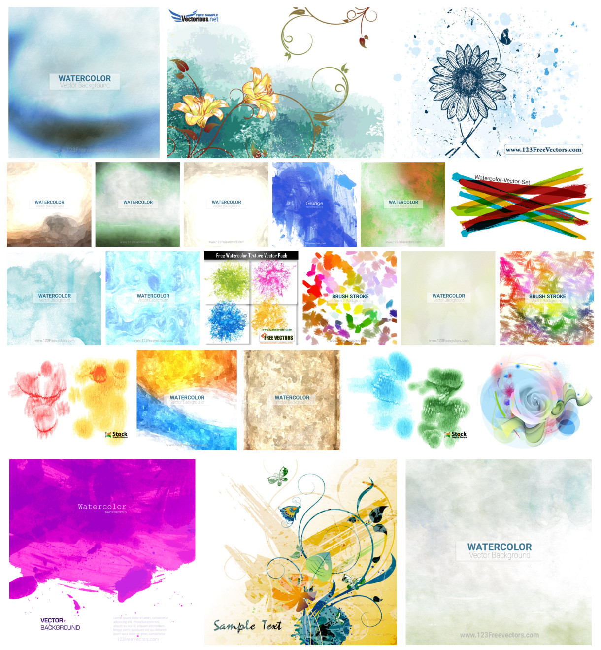 A Spectrum of Watercolor Vector Designs: From Abstract to Floral
