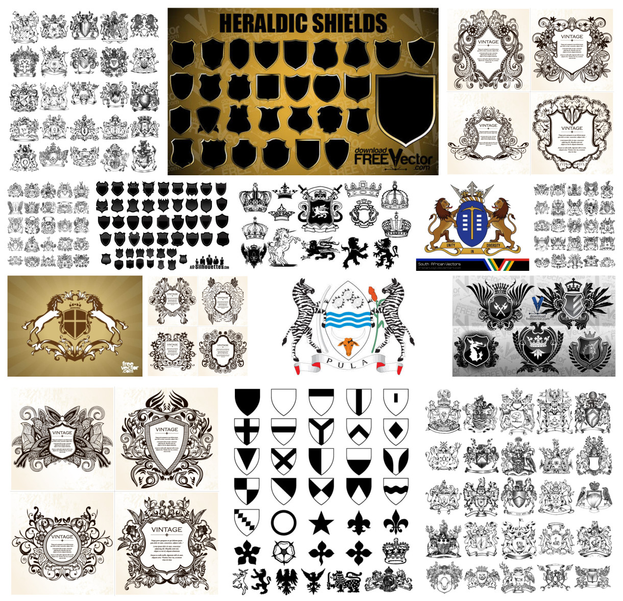 A Creative Collection of Diverse Coat of Arms Vector Designs