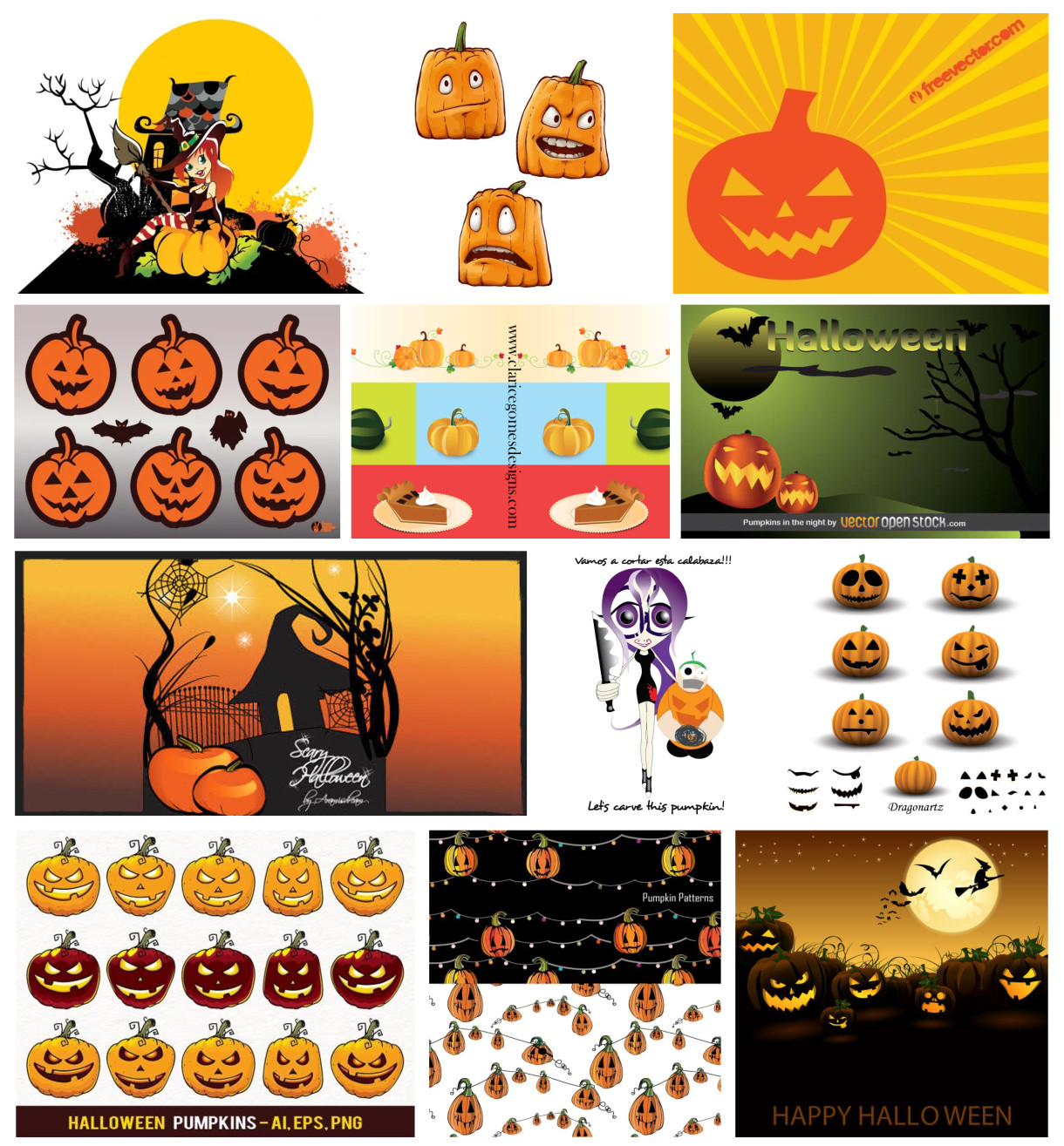 A Diverse Collection of Halloween Pumpkin Vector Arts