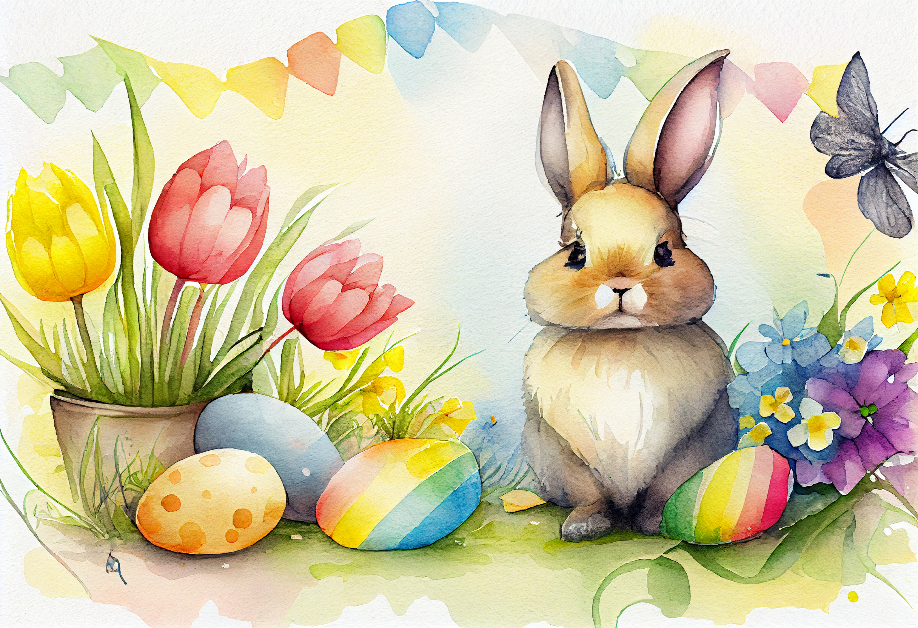 Watercolor Easter Bunny Background Image