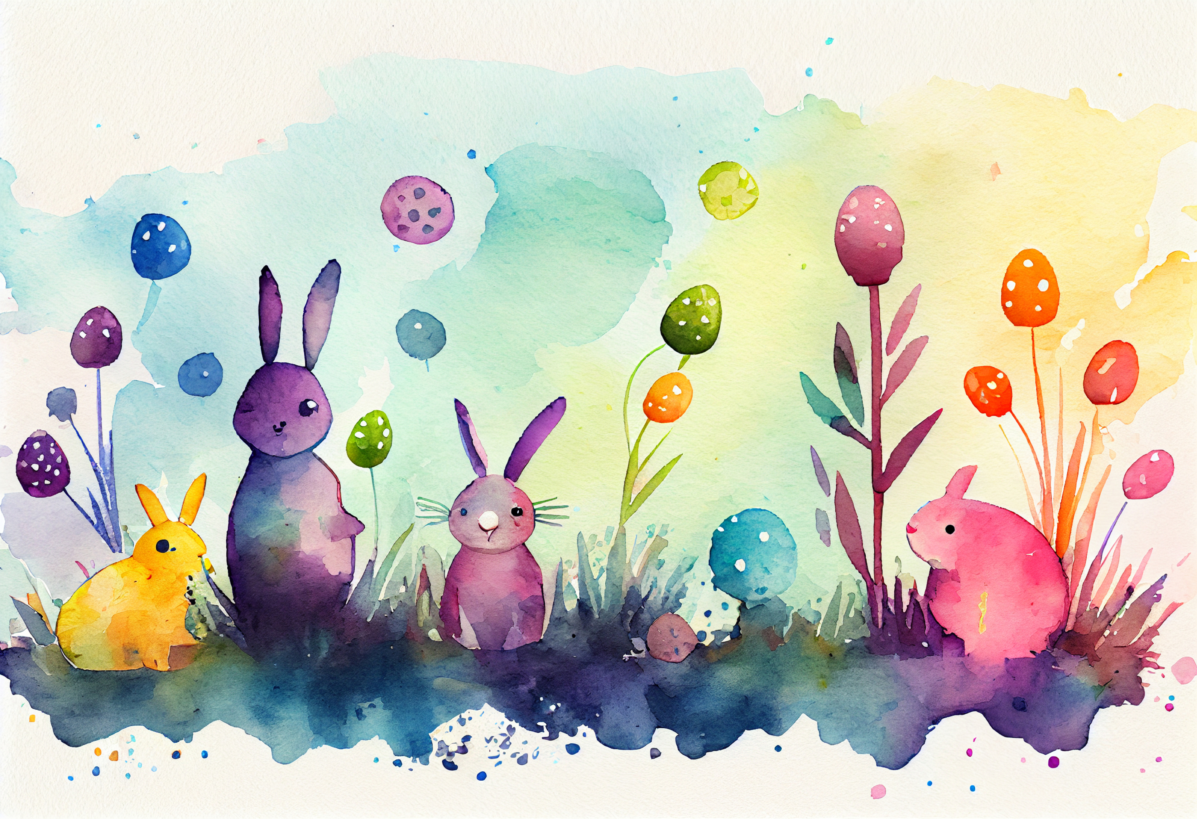 Watercolor Easter Hare Background Image