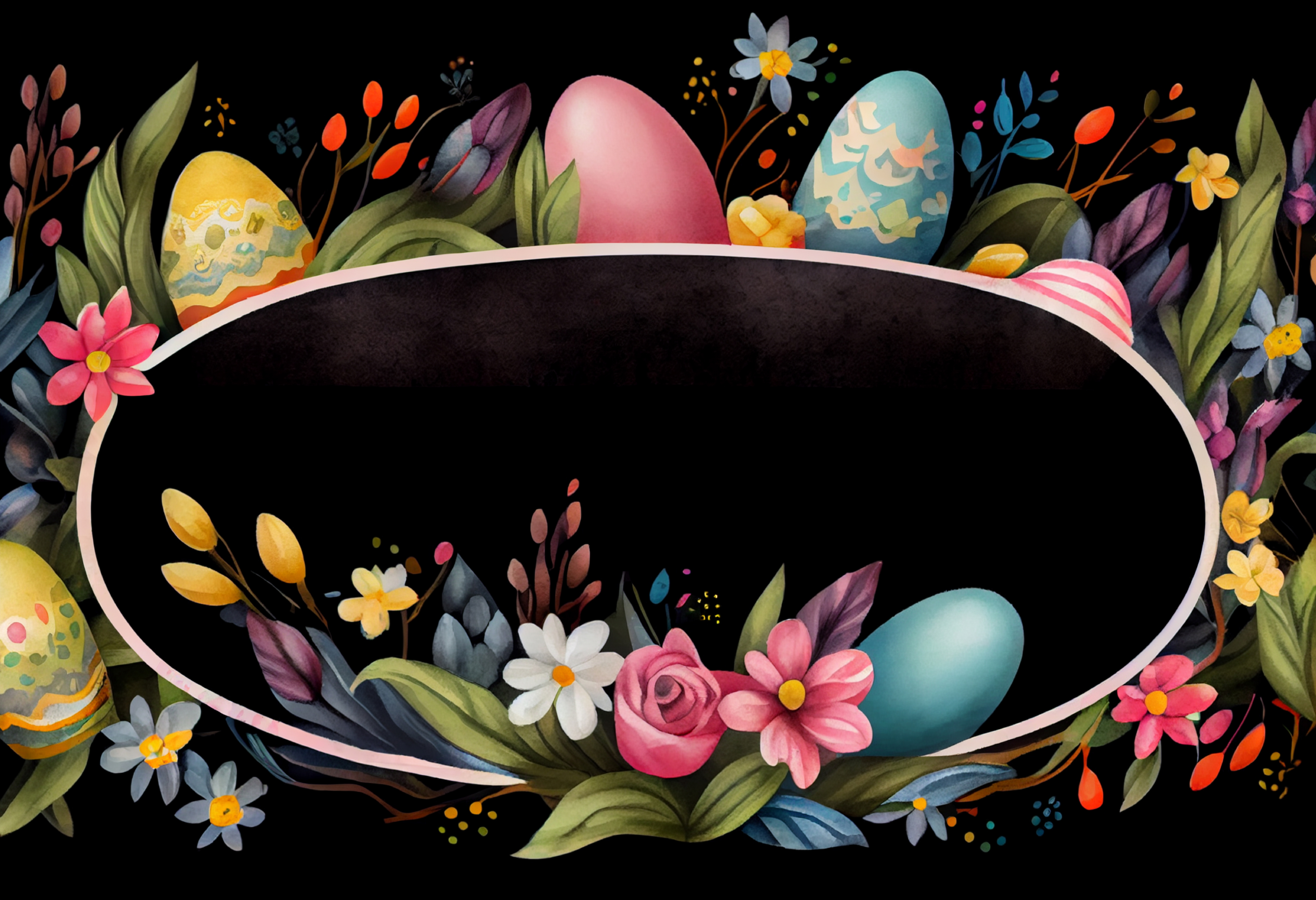 Black Easter Banner with Colorful Eggs Image