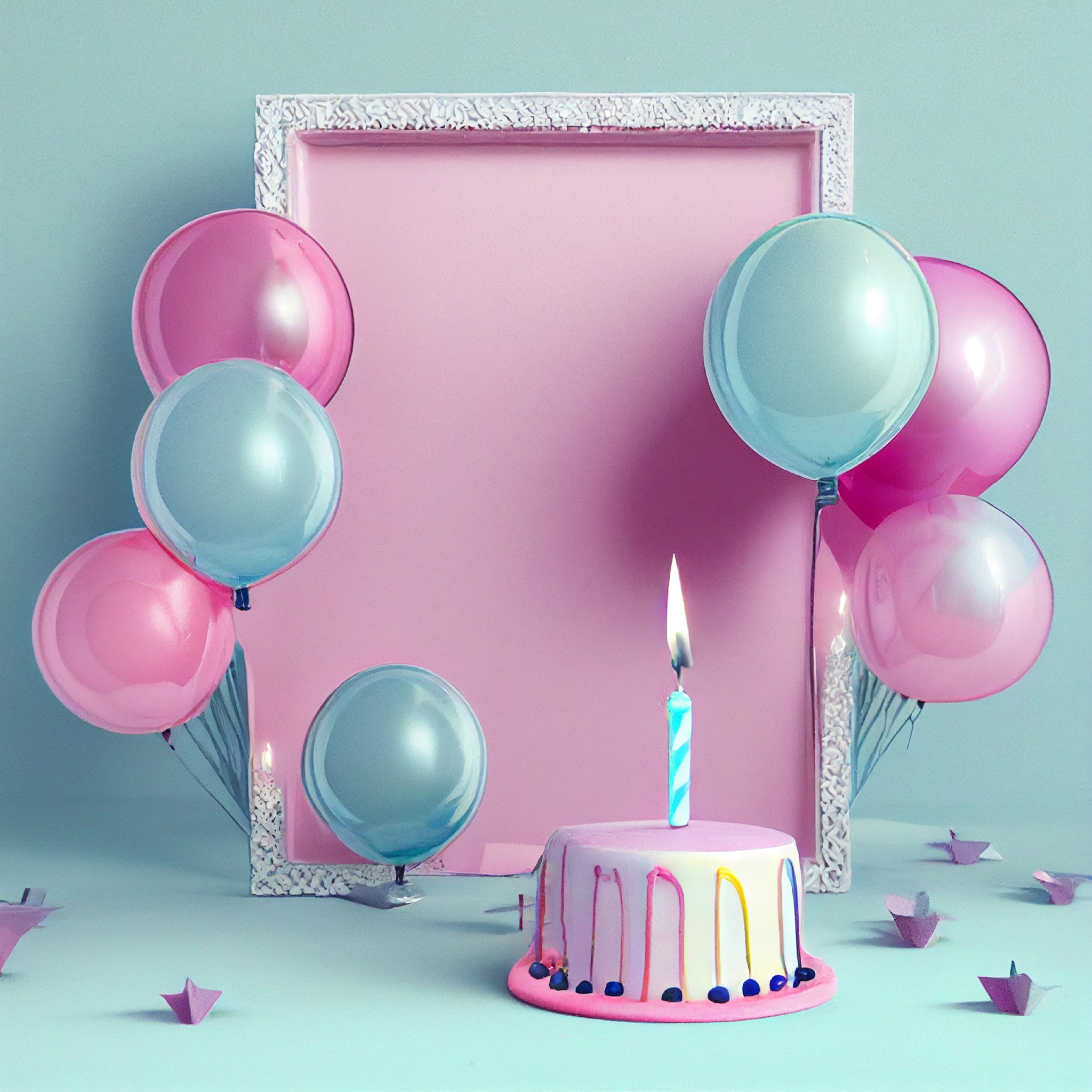 Free Download Pink and Blue Happy Birthday Card Background Image, image size:3840x3840
