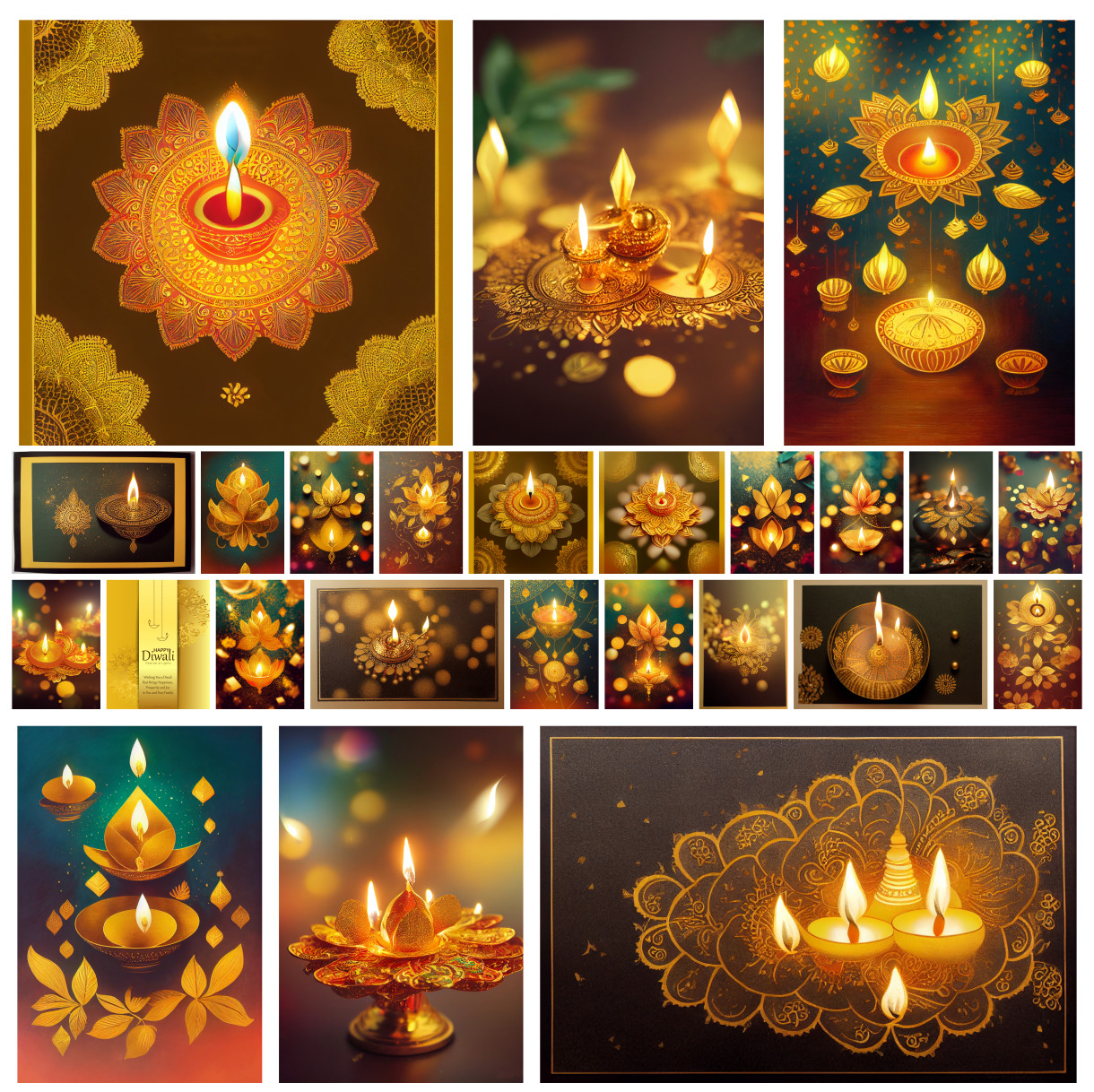 Radiate Elegance: Golden Diwali Diya Backgrounds and Greeting Cards