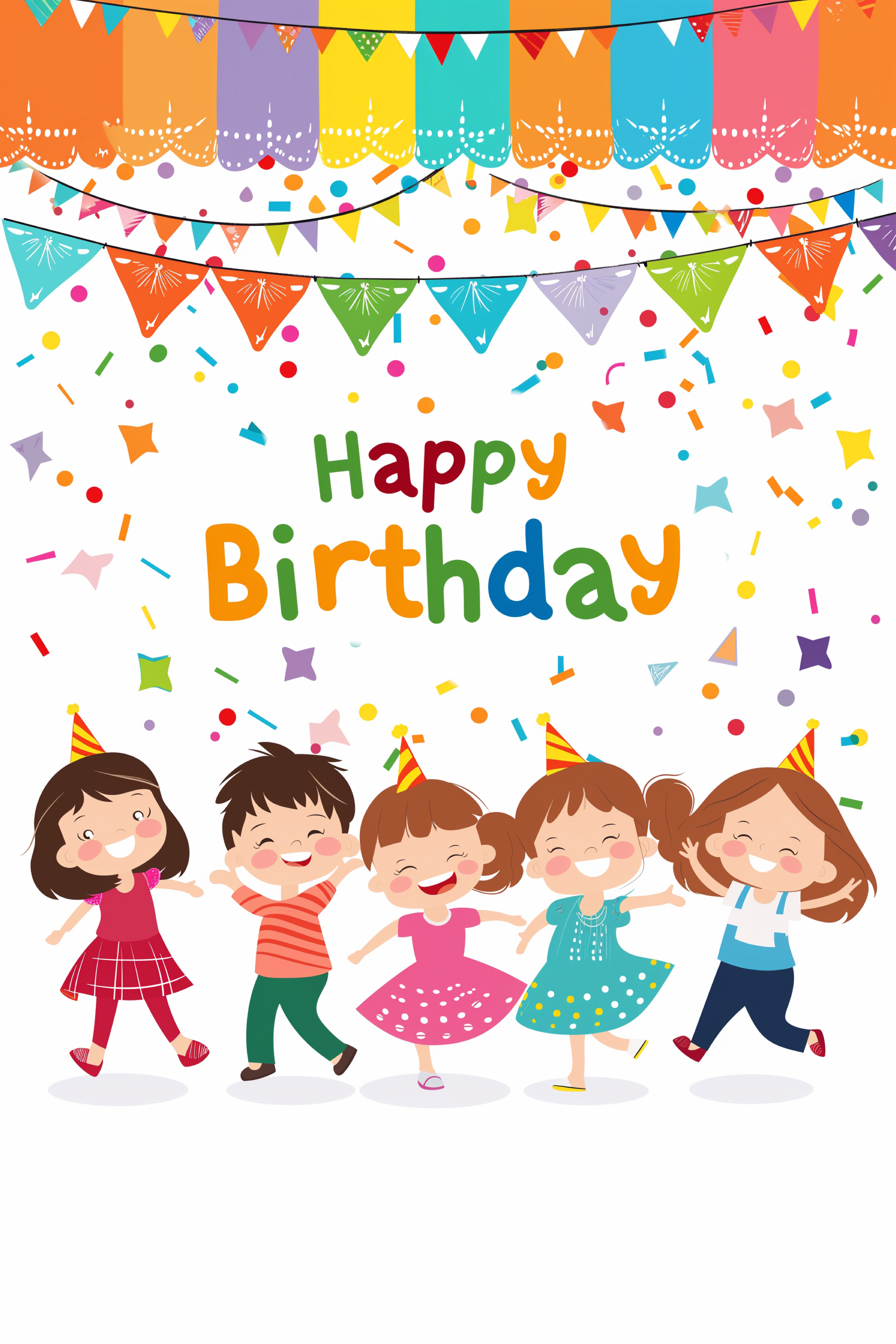 Free Download Happy Birthday Cute Cartoon Characters, image size:3840x5760