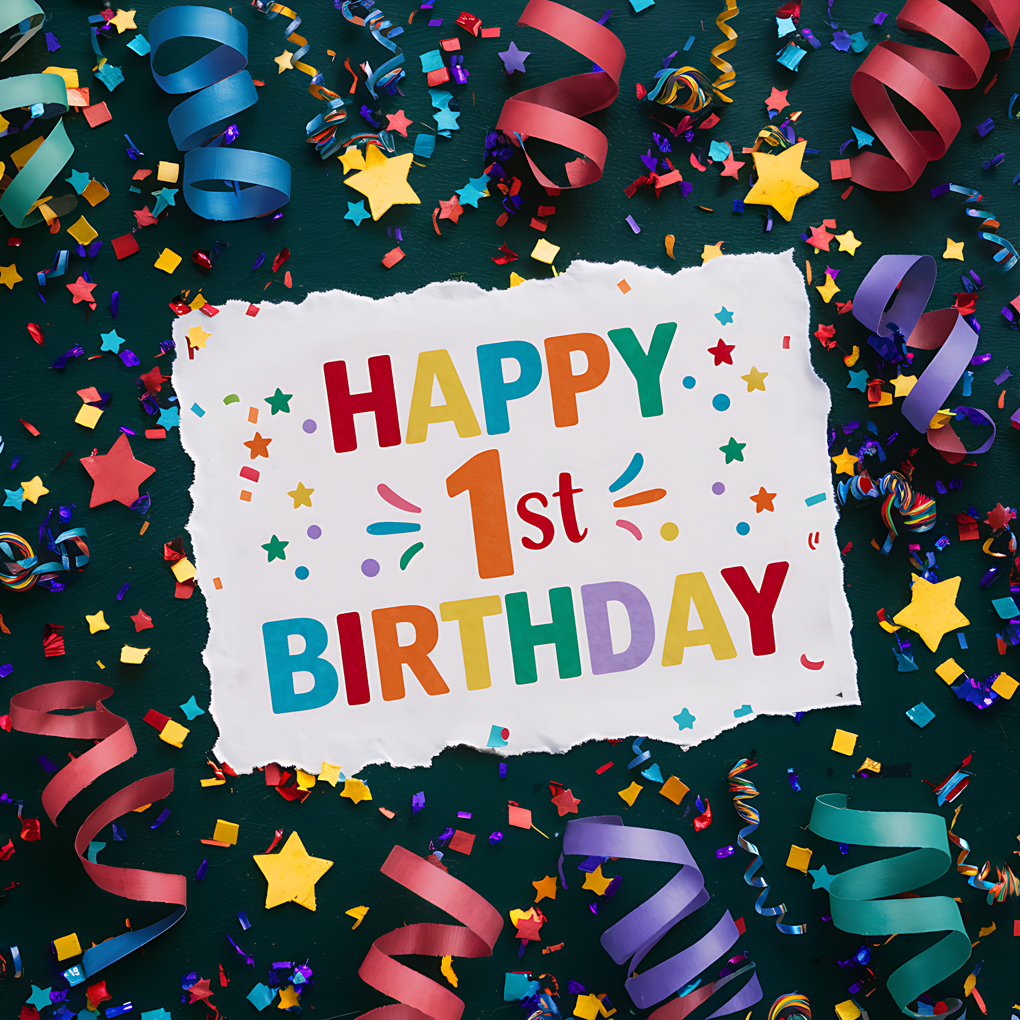 Happy 1st Birthday Confetti and Ribbons