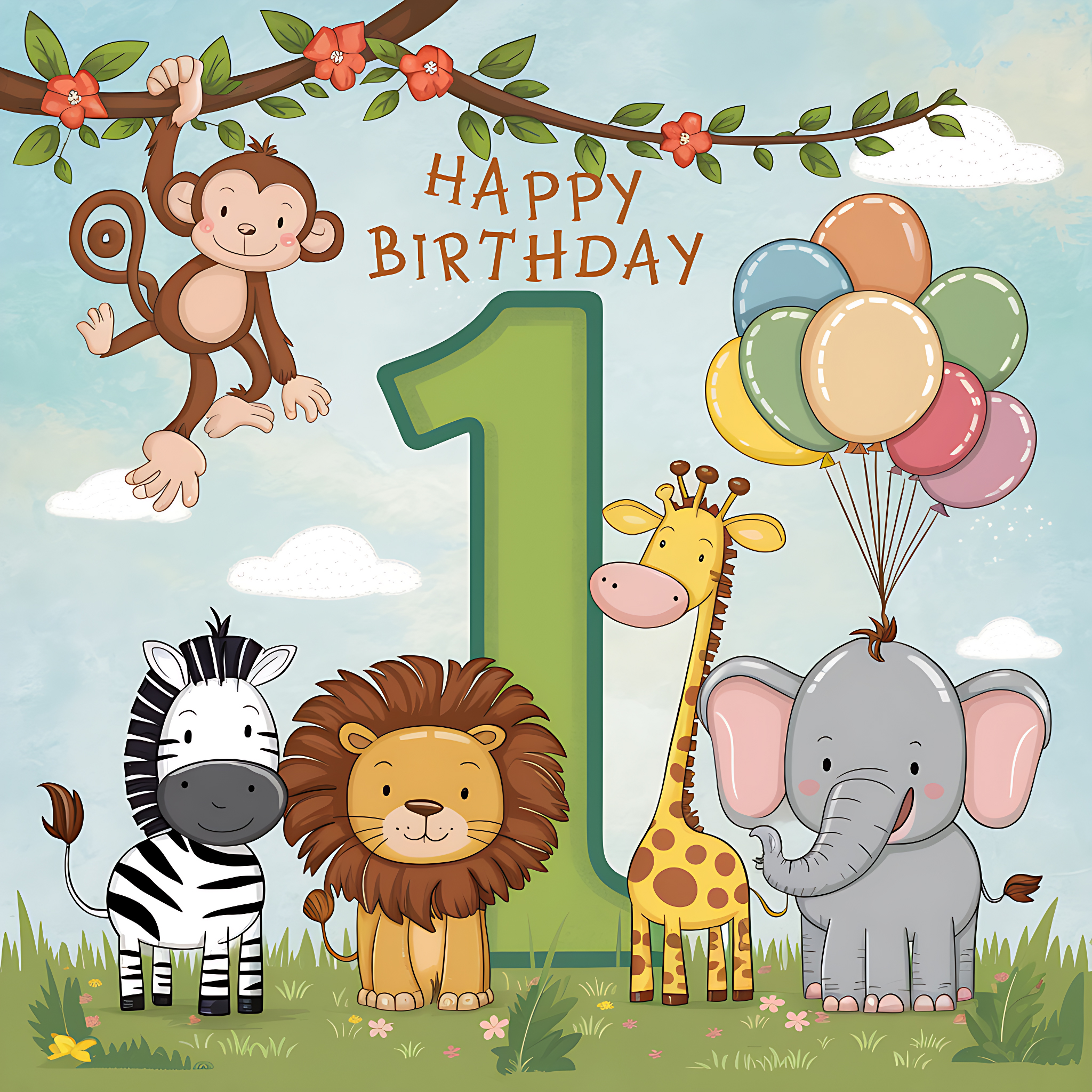 Free Download Happy 1st Birthday Jungle