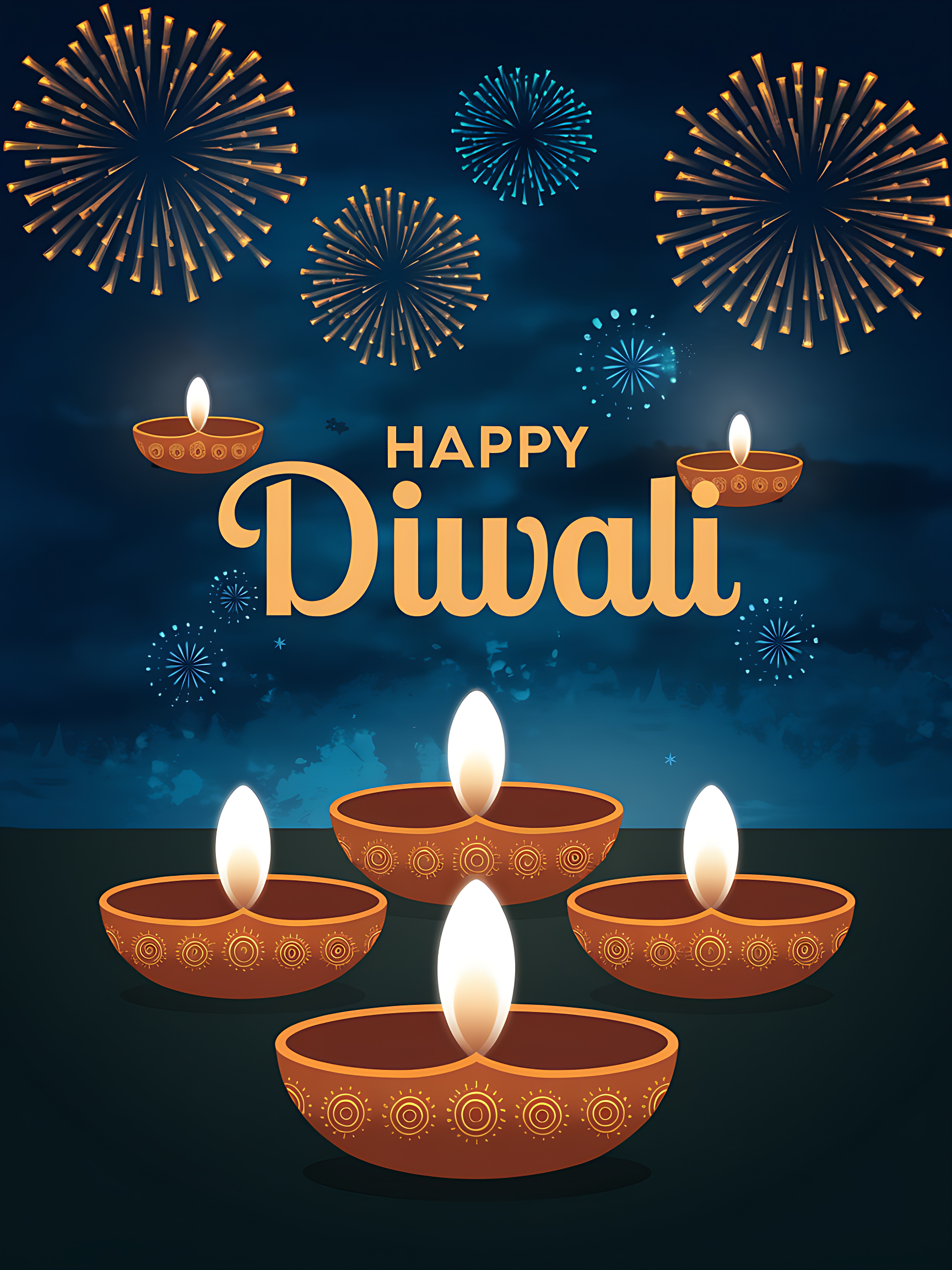 Minimalist Happy Diwali Poster with Diya and Flowers