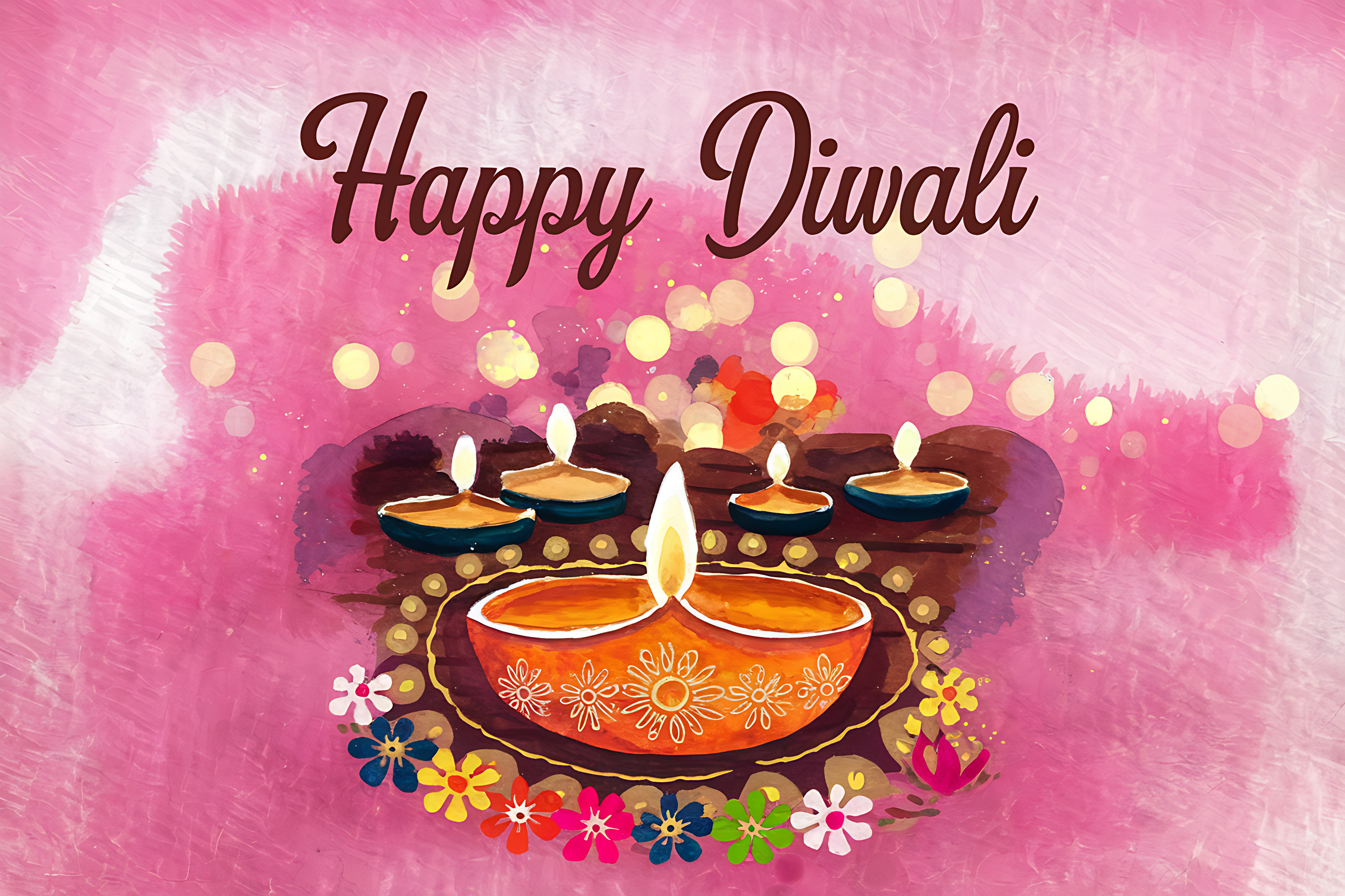 Watercolor Painting of a Minimalist Diwali Scene