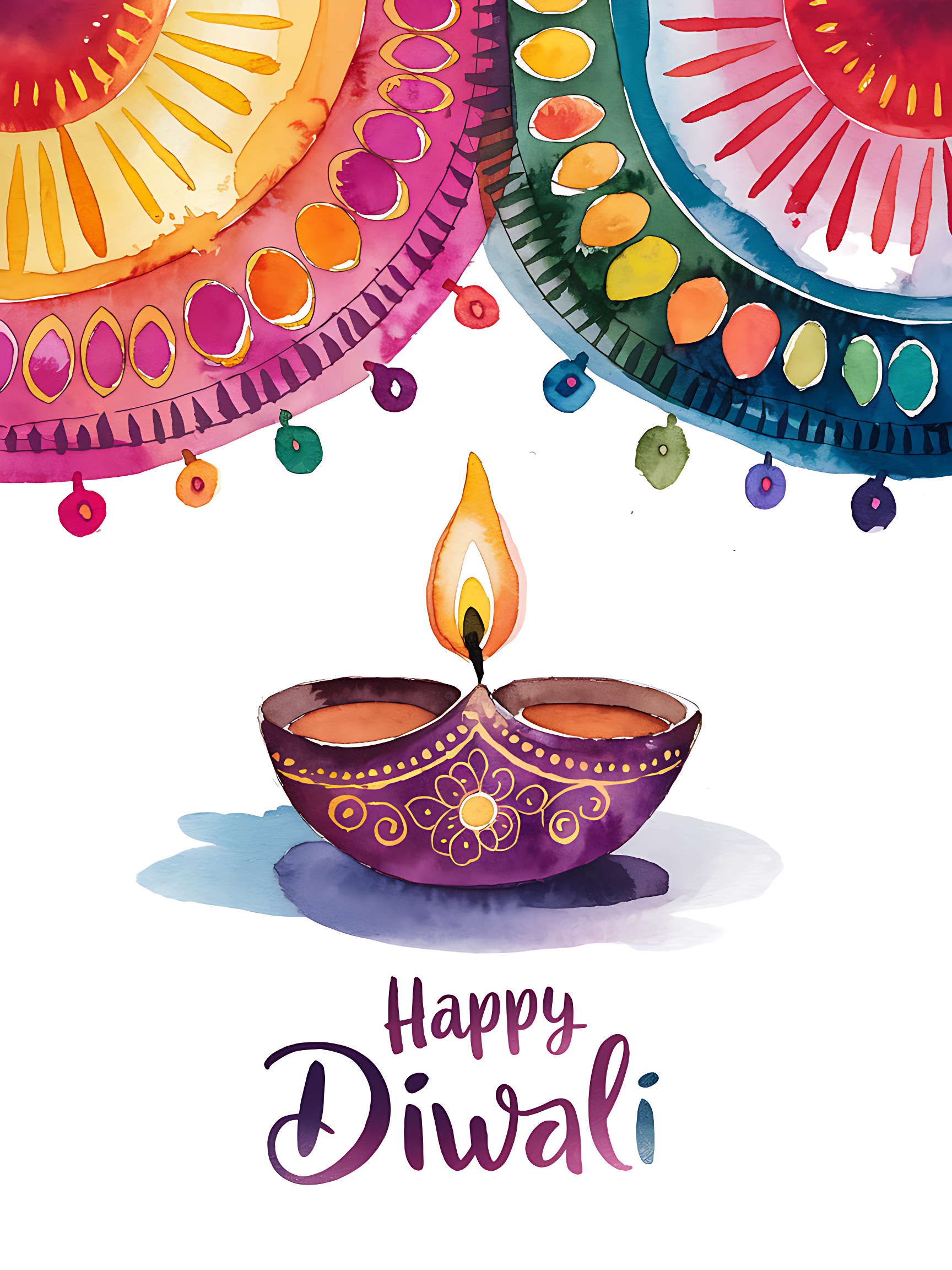 Happy Diwali Greeting Card with Colorful Diyas