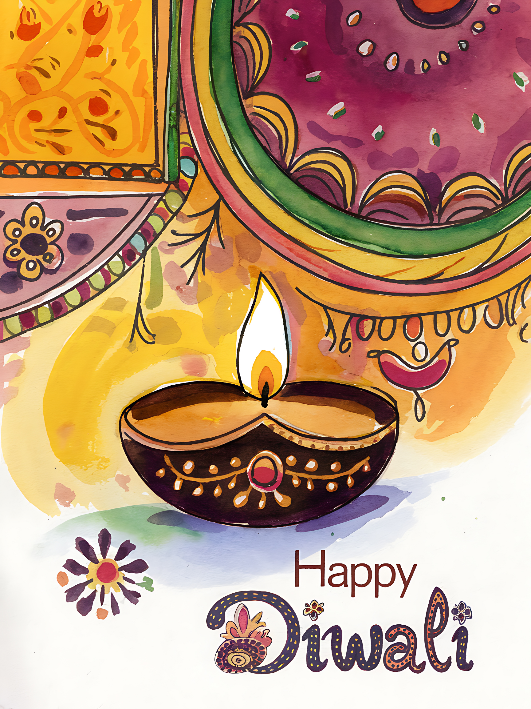 Floral Diwali Watercolor Card